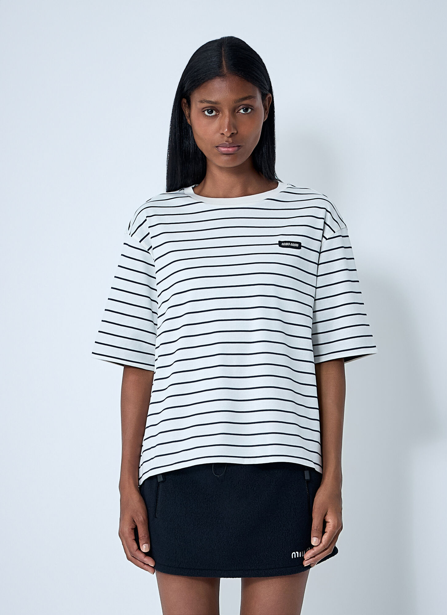 Miu Miu Women's Brown Logo Motif T-Shirt - Woman T-Shirts Xs
