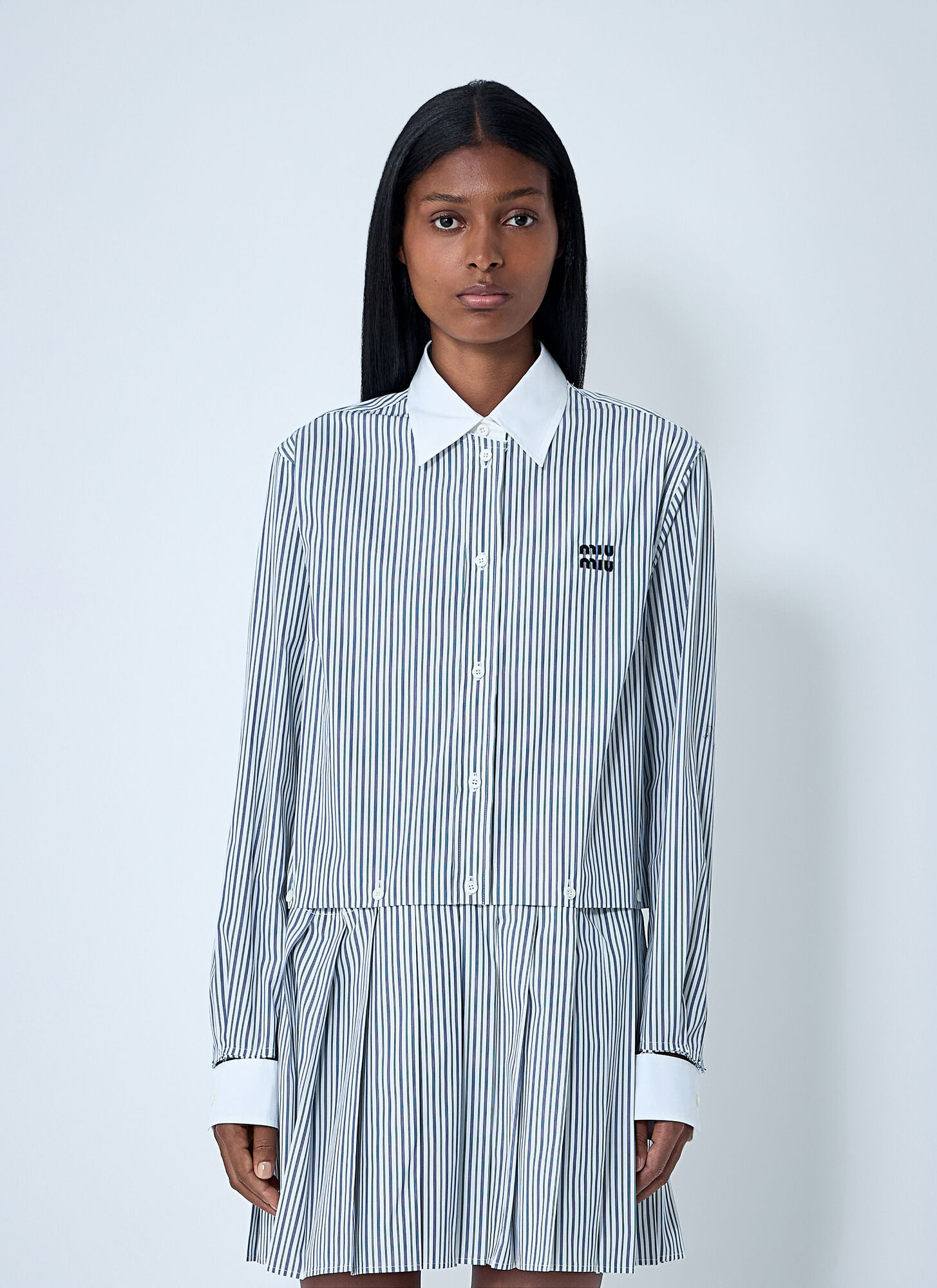Miu Miu Women's White Striped Pleated Dress - Woman Dresses It - 40