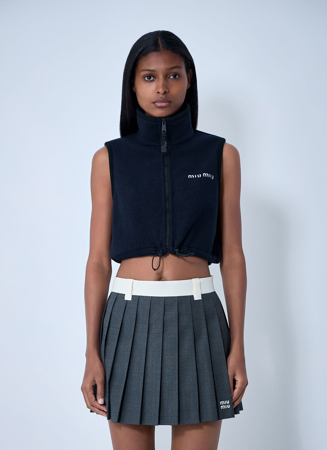 Miu Miu Zip-up Fleece Waistcoat In Blue
