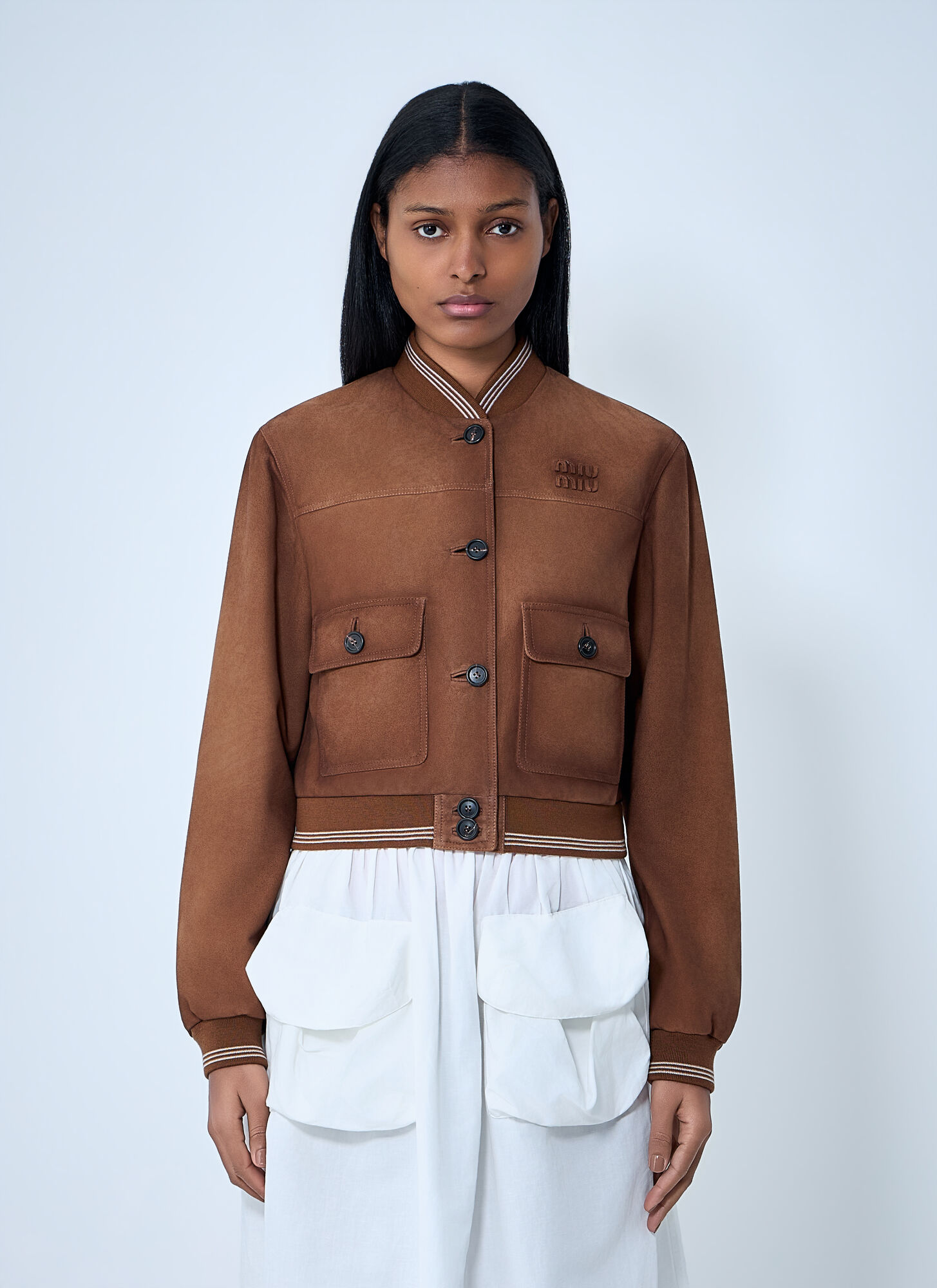 Miu Miu Women's Brown Suede Bomber Jacket - Woman Jackets It - 40