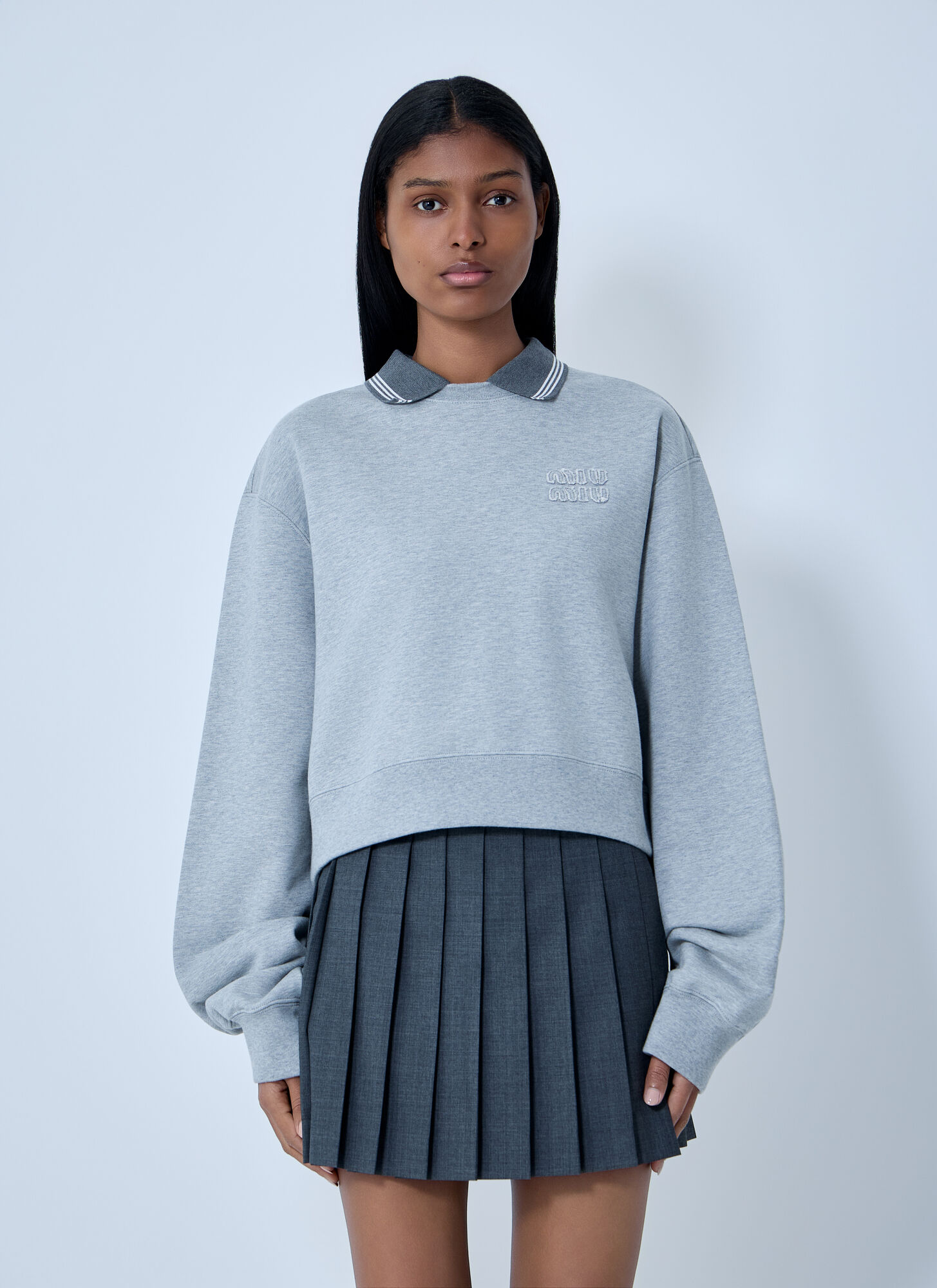Miu Miu Women's Grey Logo Motif Fleece Sweatshirt - Woman Sweatshirts S
