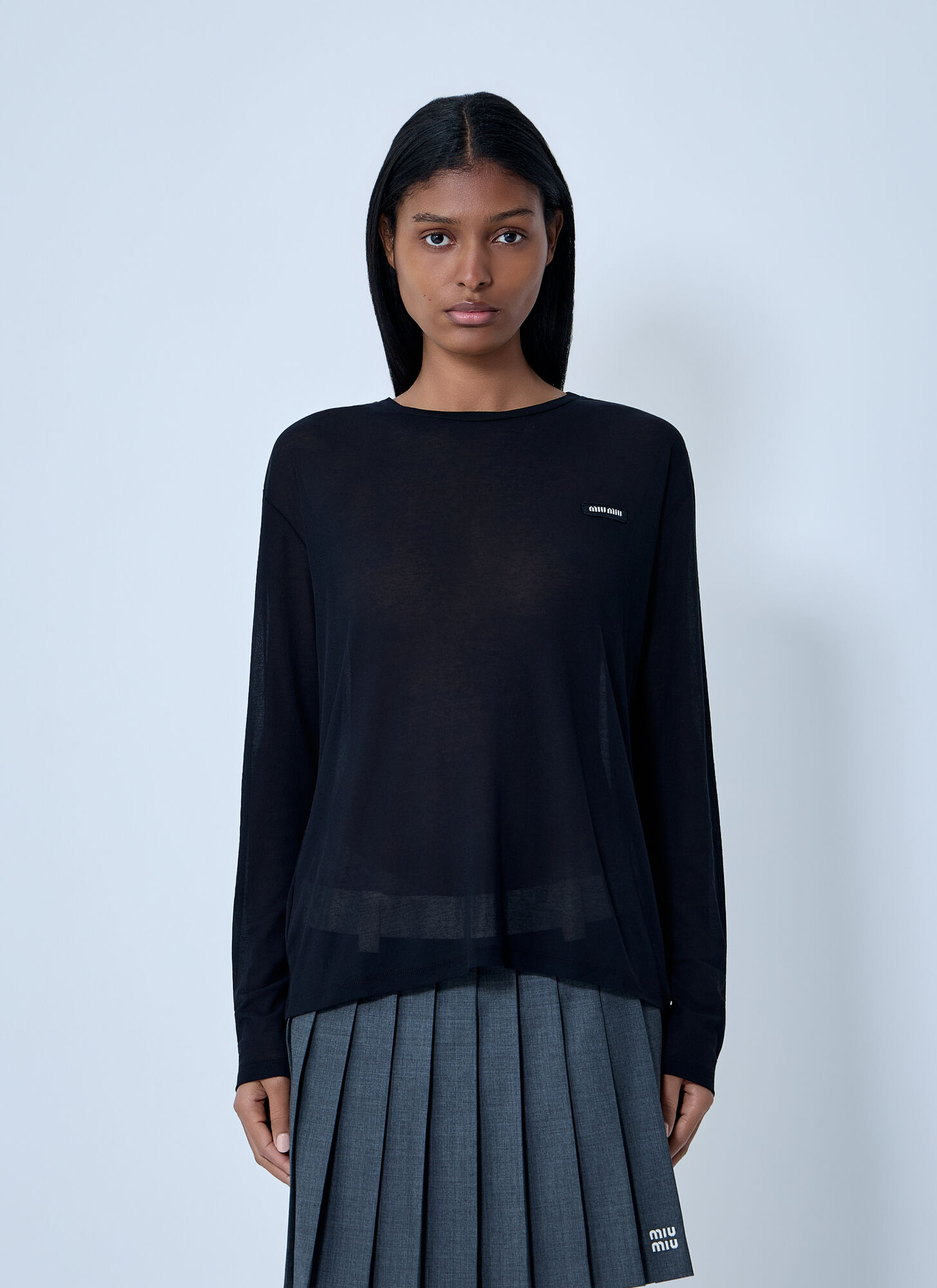 Miu Miu Miu Miu Logo Motif Sweater - Woman Knitwear Black S　ミュウミュウ ロゴモチーフ セーター - 女性ニットウェア ブラック S