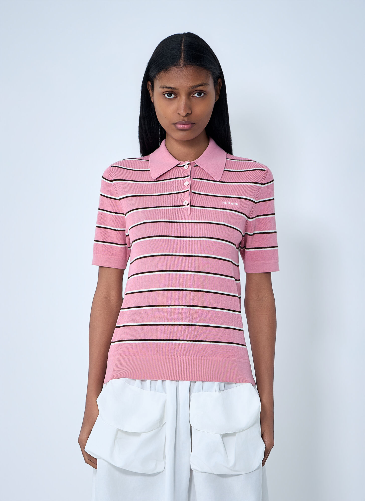 Miu Miu Women's Pink Striped Polo Shirt - Woman T-Shirts It - 40