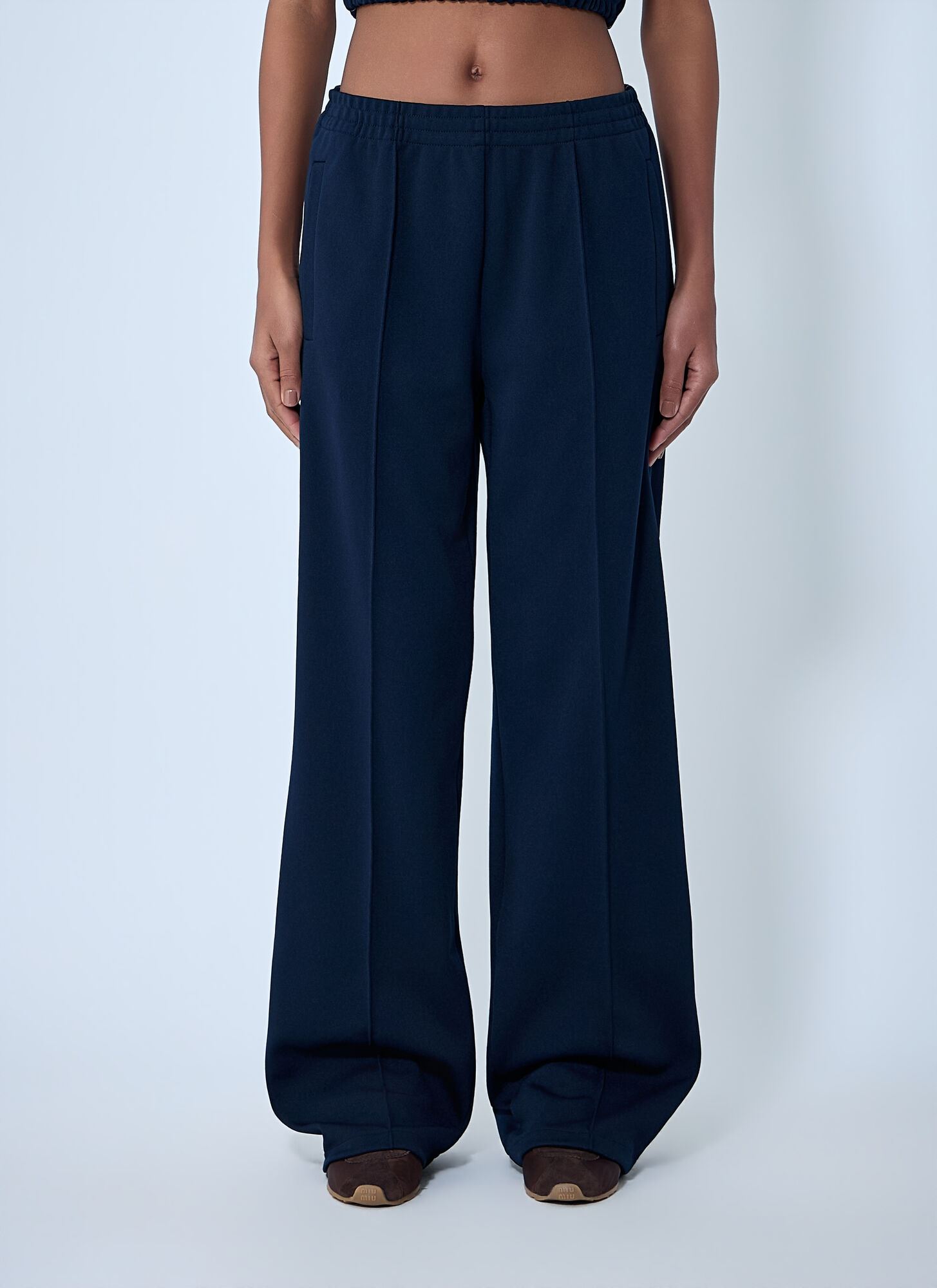 Miu Miu Women's Navy Elasticated Wide-Leg Pants - Woman Pants It - 40