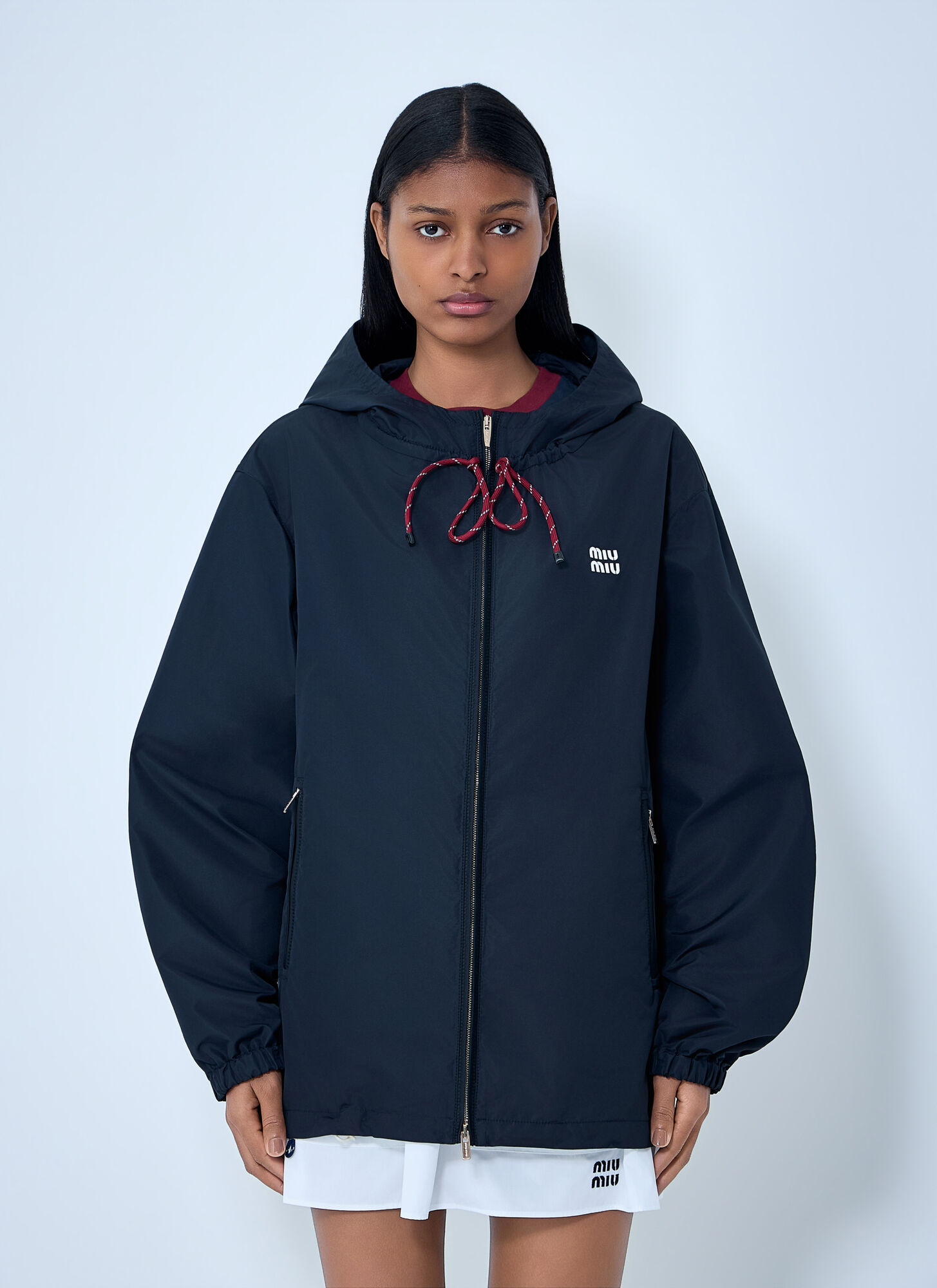 Miu Miu Women's Blue Hooded Zip Jacket - Woman Jackets It - 40