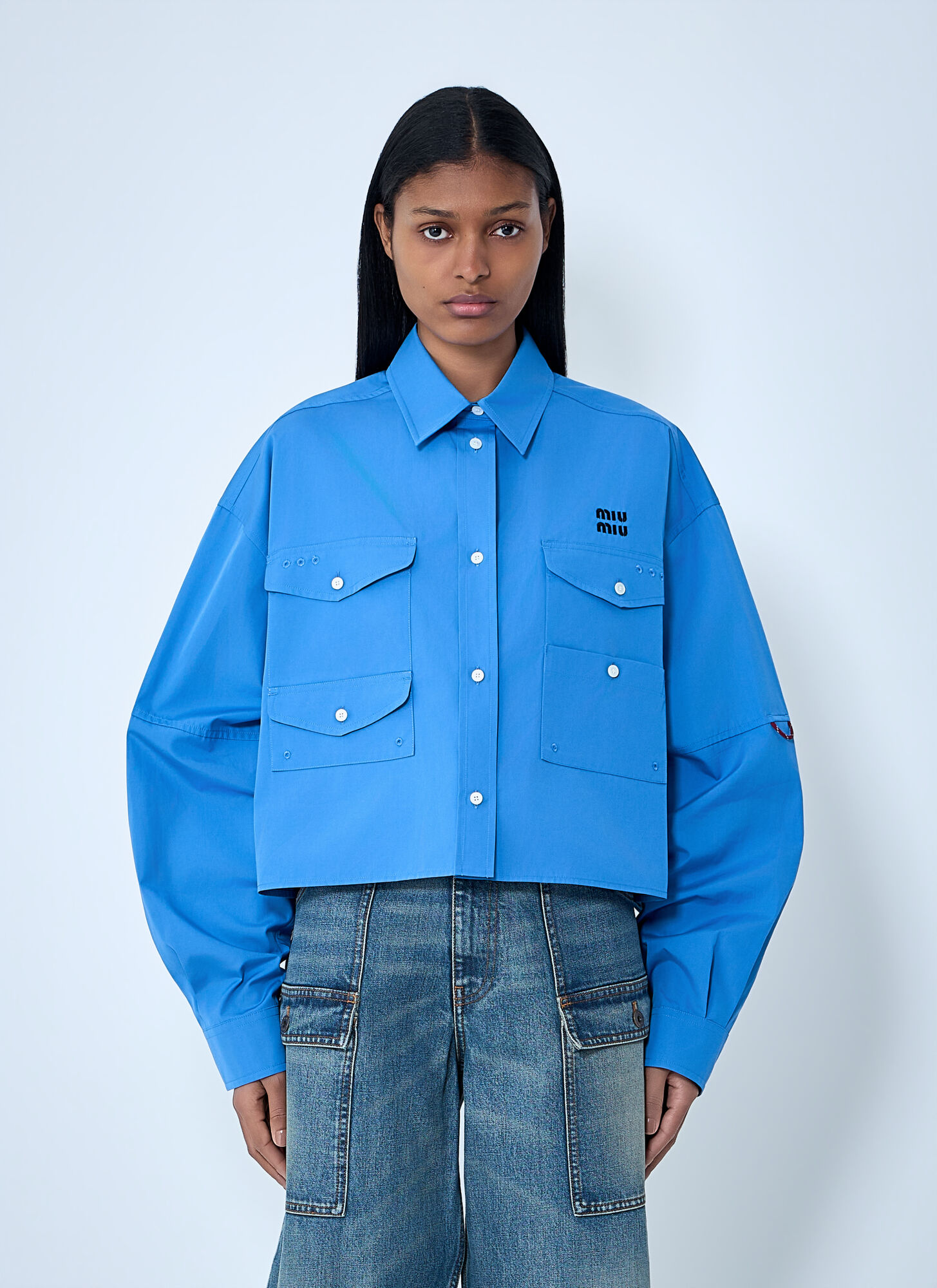 Miu Miu Women's Purple Cropped Utility Shirt - Woman Shirts It - 38