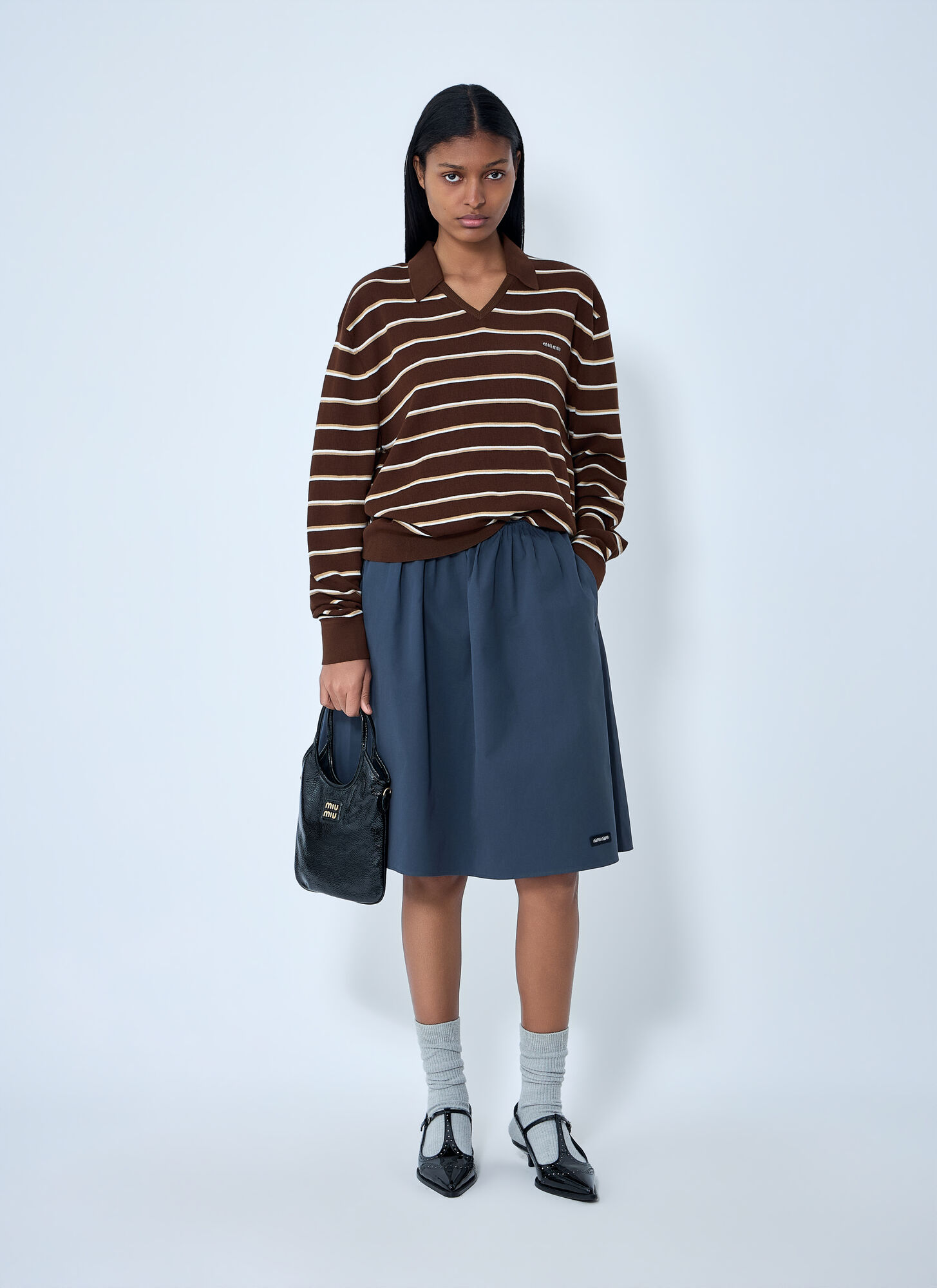  Miu Miu Miu Miu Striped Knit Polo Sweater - Frau Tops Brown It - 40 