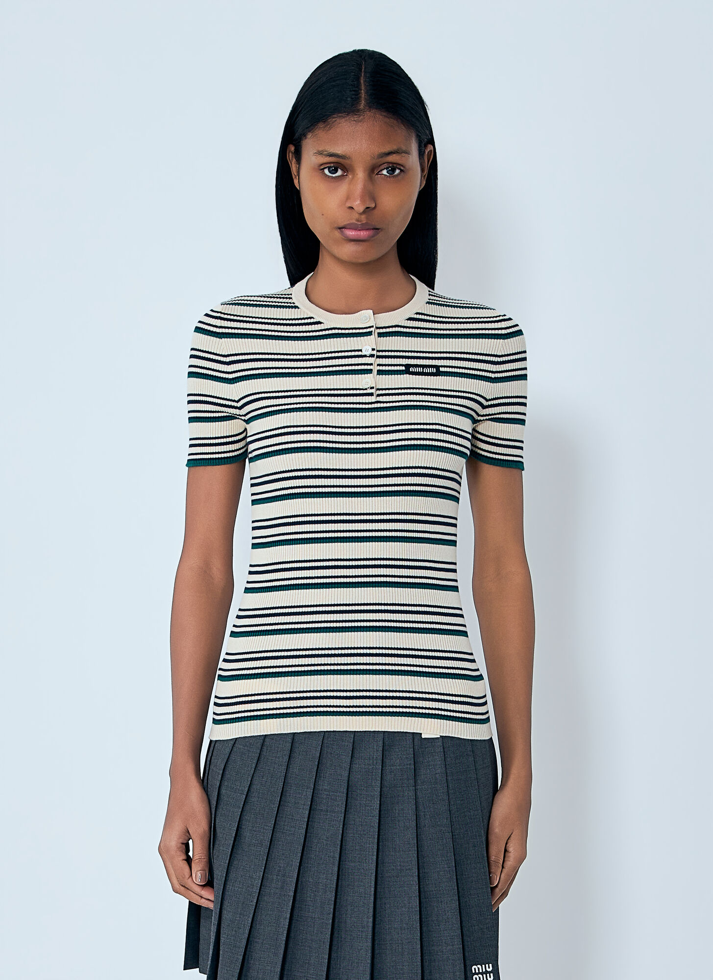 Miu Miu Women's Beige Stripes T-Shirt - Woman T-Shirts It - 40
