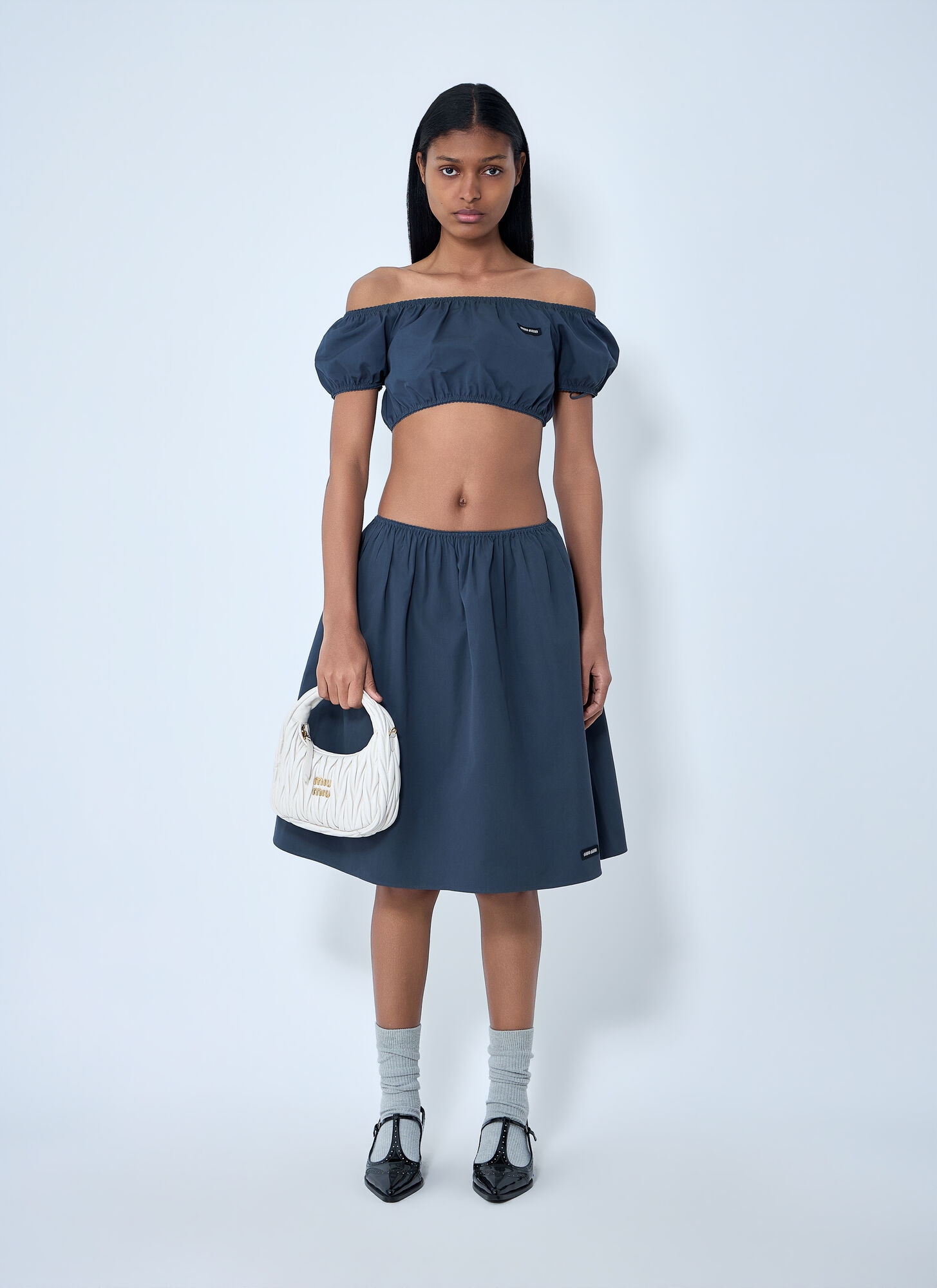  Miu Miu Miu Miu Off-shoulder Crop Top - Frau Tops Grey It - 40 