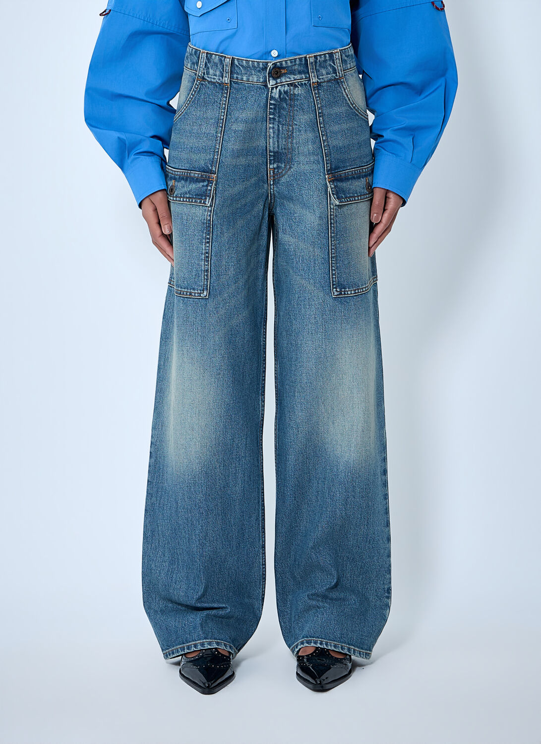 Miu Miu Cargo Denim Jeans - Woman Jeans Blue 28
