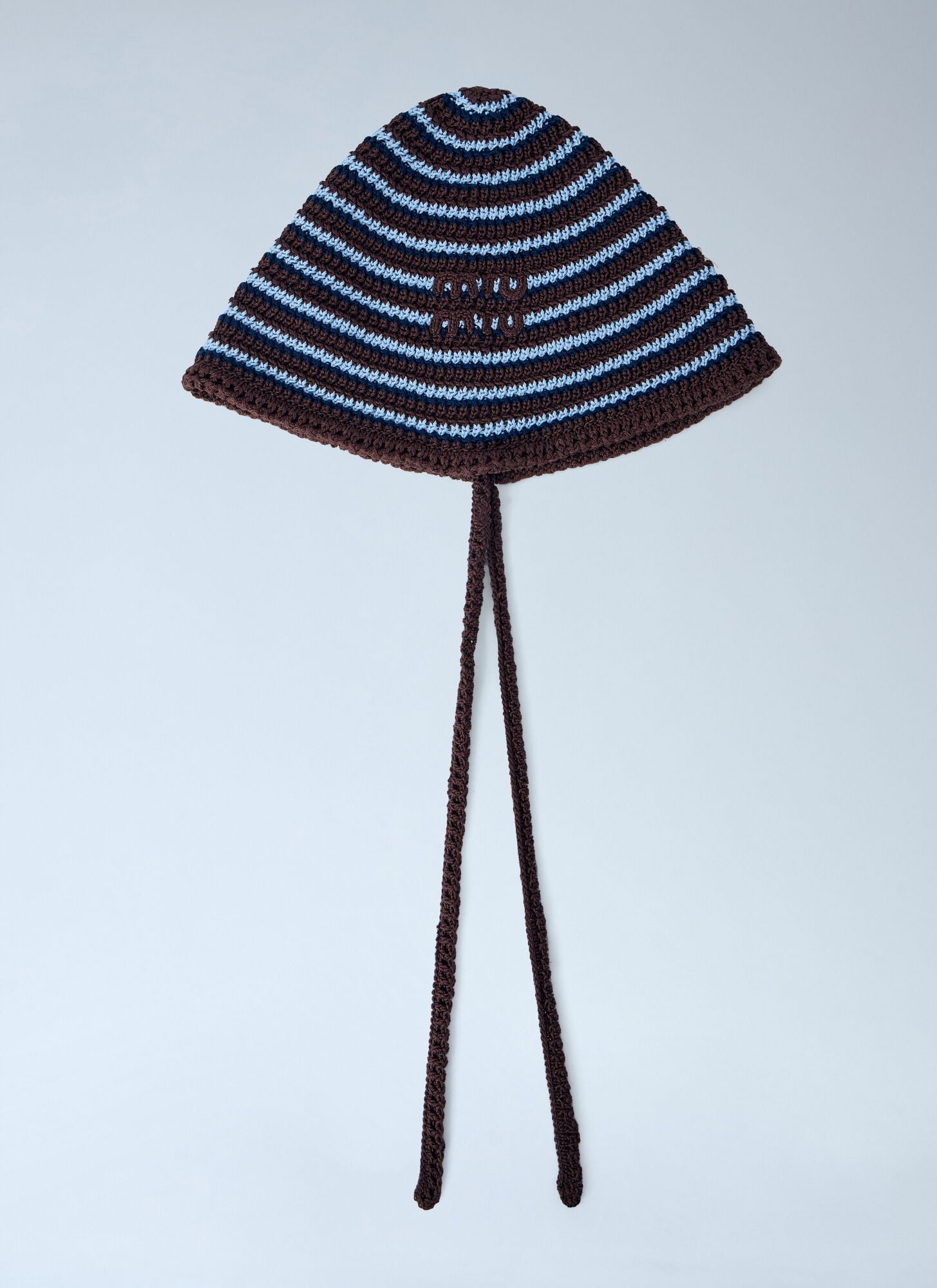 Miu Miu Women's Brown Striped Crochet Hat With Ties - Woman Hats One Size
