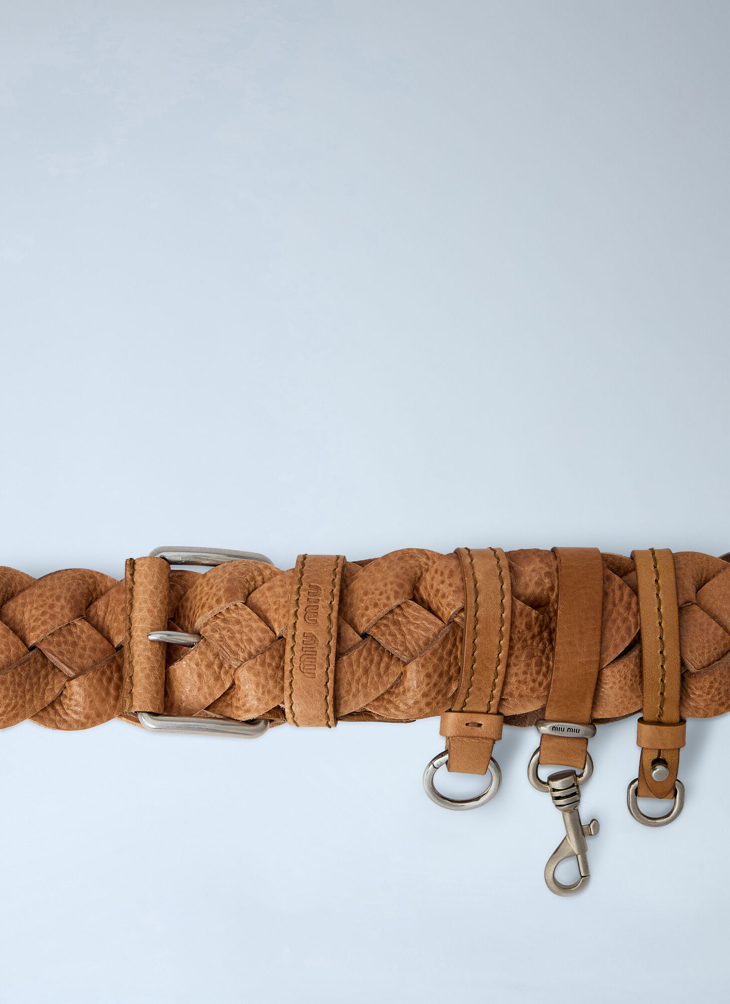  Miu Miu Miu Miu Braided Leather Belt With Hook Attachments - Frau Gürtel Brown 70 
