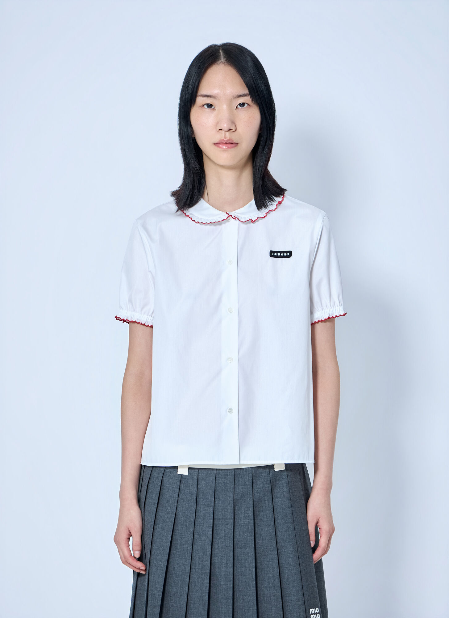 Miu Miu Women's White Embroidered Poplin Shirt - Woman Shirts It - 42