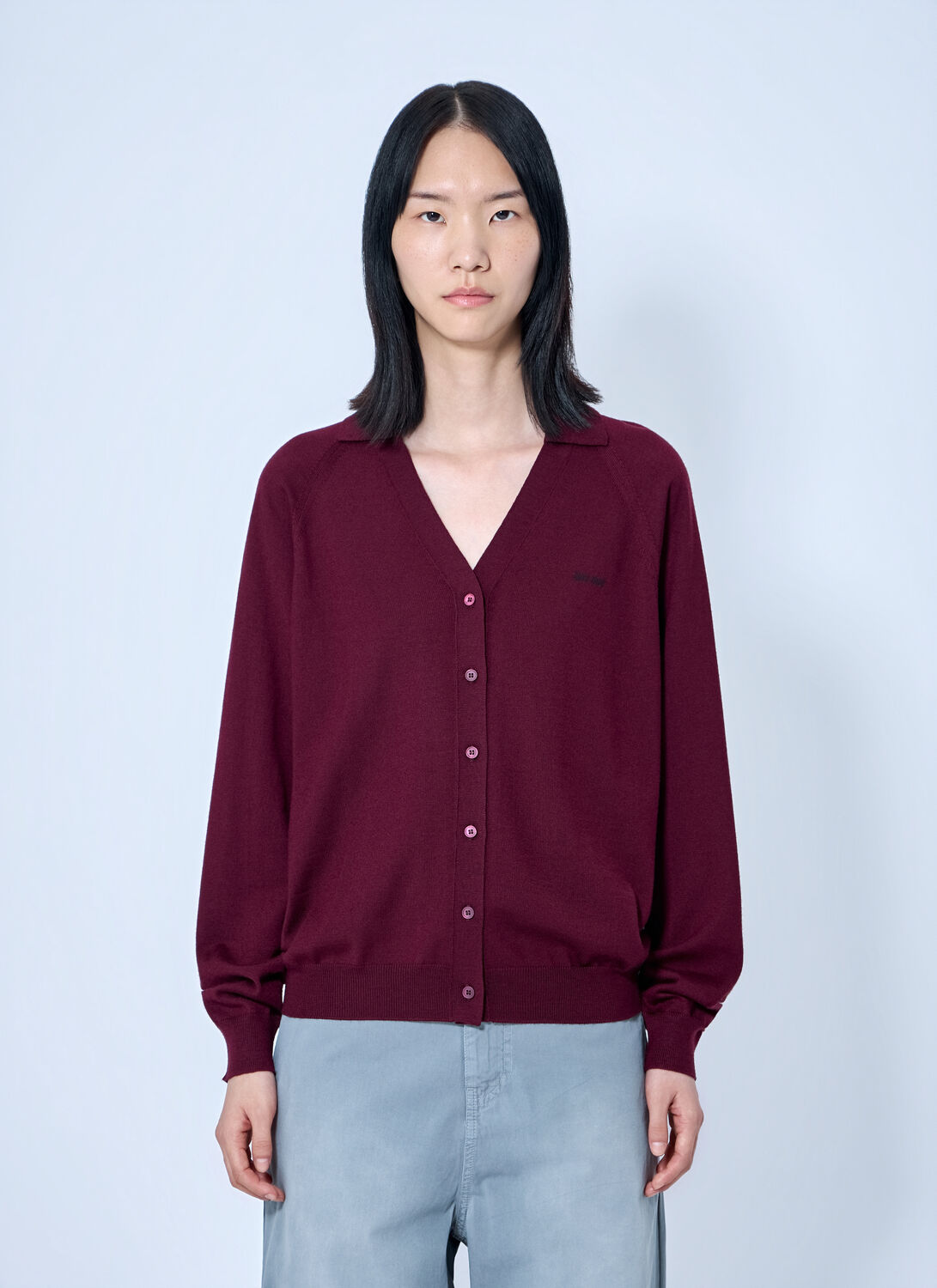 Miu Miu Knit Cardigan With Logo - Woman Knitwear Bordeaux It - 38