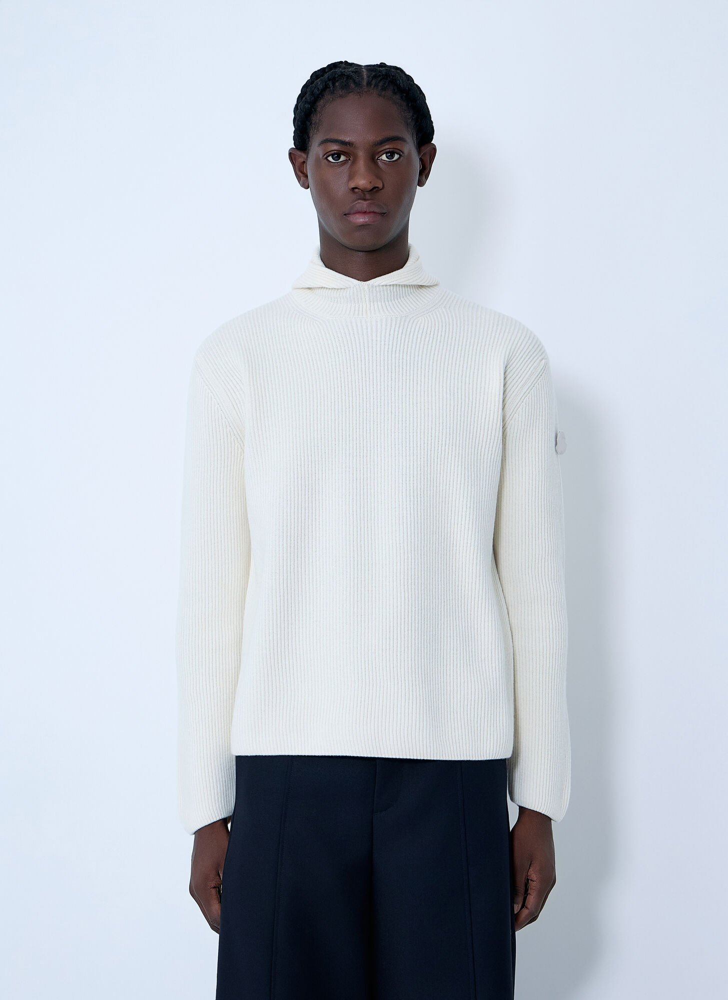 Moncler X Jil Sander Men's White Felted Wool Hooded Sweater - Man Sweatshirts Xs