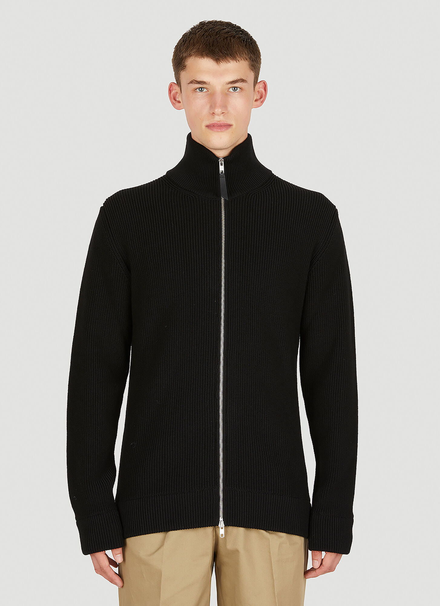Maison Margiela Men's Black Zip Front Sweater - Man Knitwear M