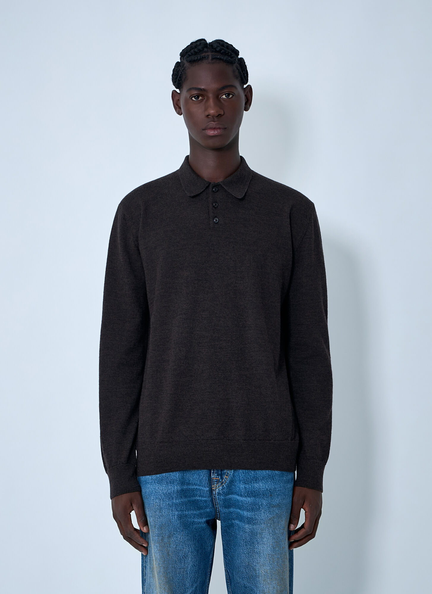 Maison Margiela Men's Dark Brown Wool Polo Shirt - Man Knitwear Xl