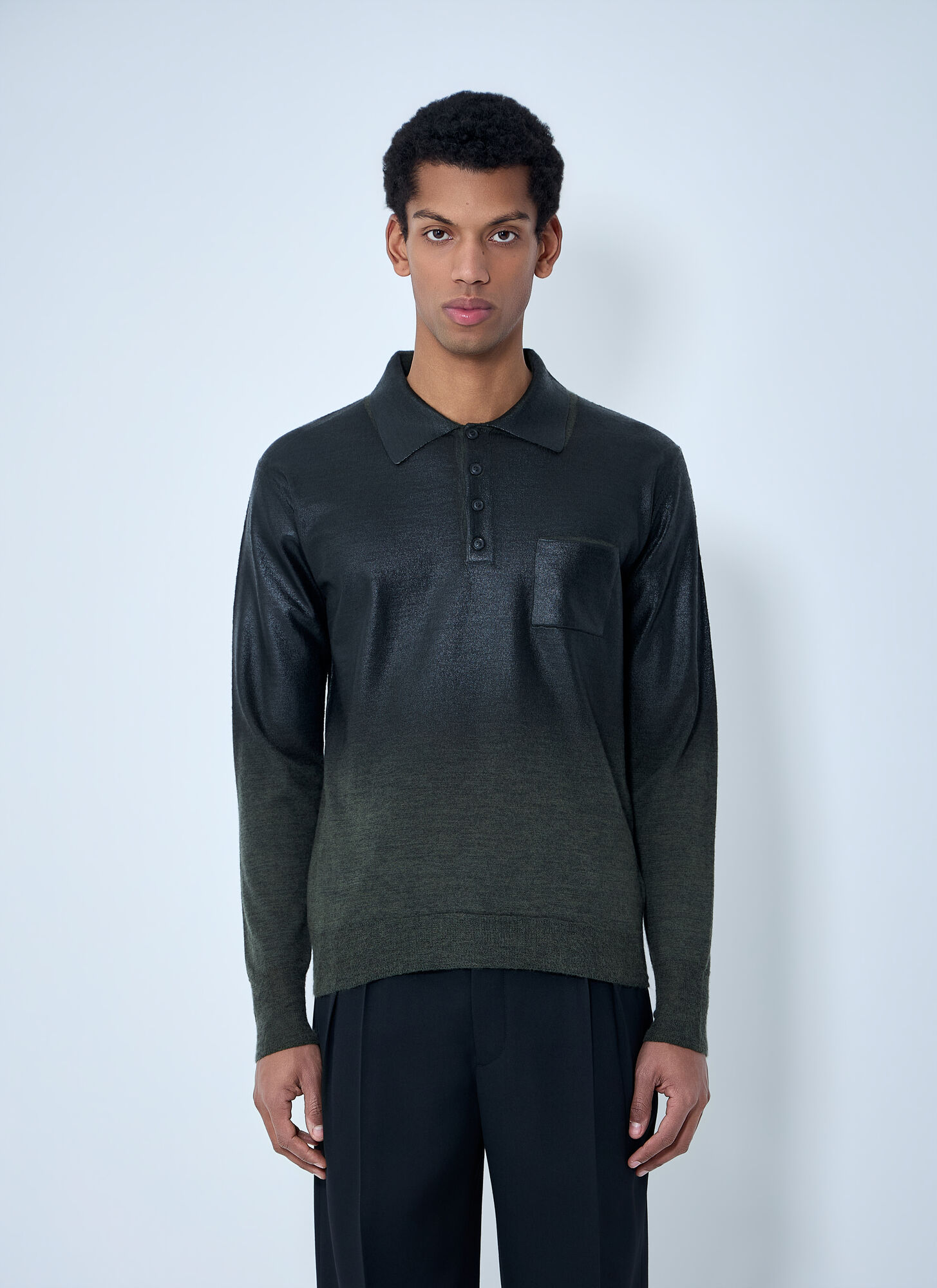 Maison Margiela Long Sleeve Polo Shirt - Man Polo Shirts Green L Maison