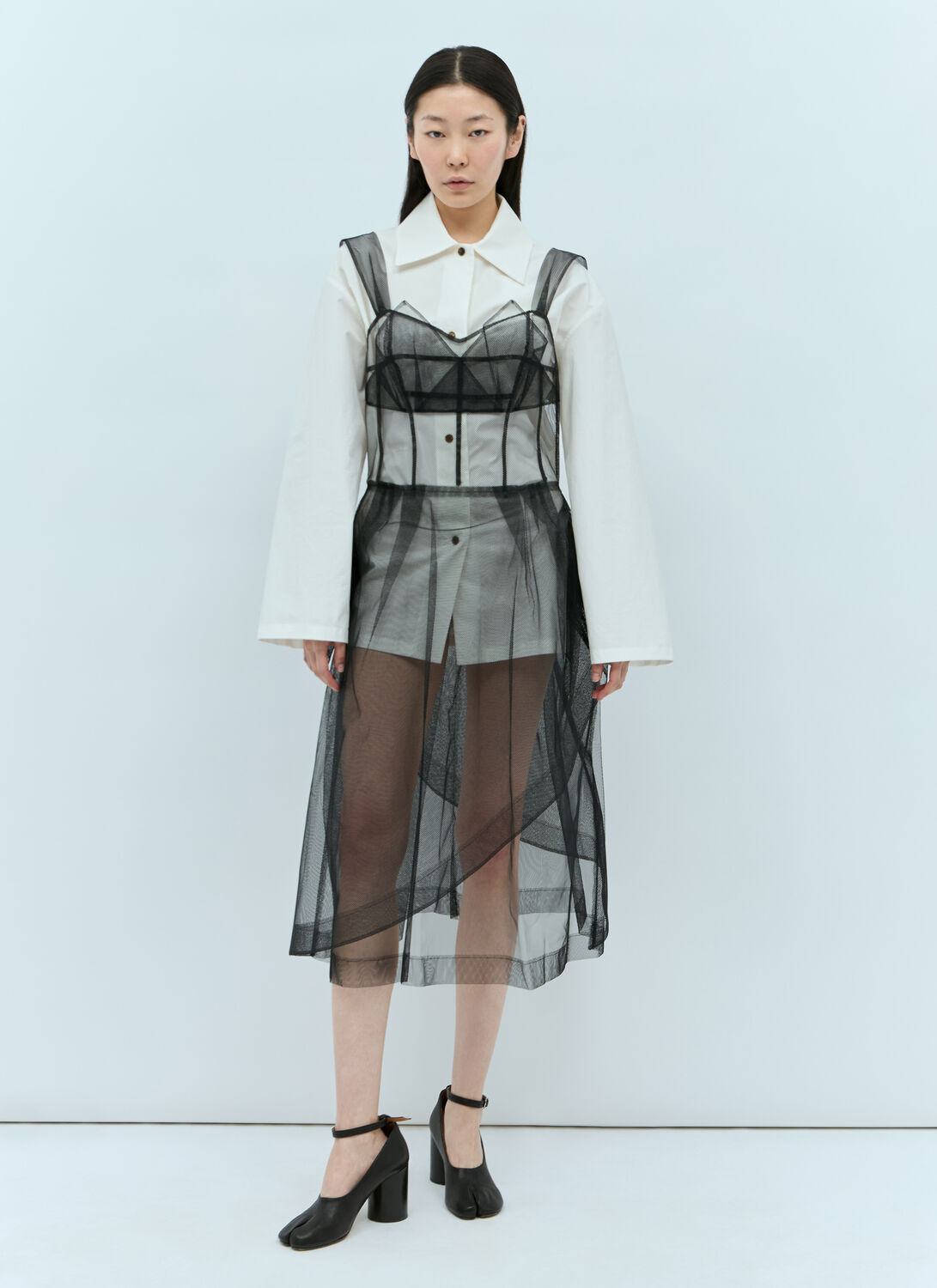 Maison Margiela Tulle Midi Corset Dress In Black