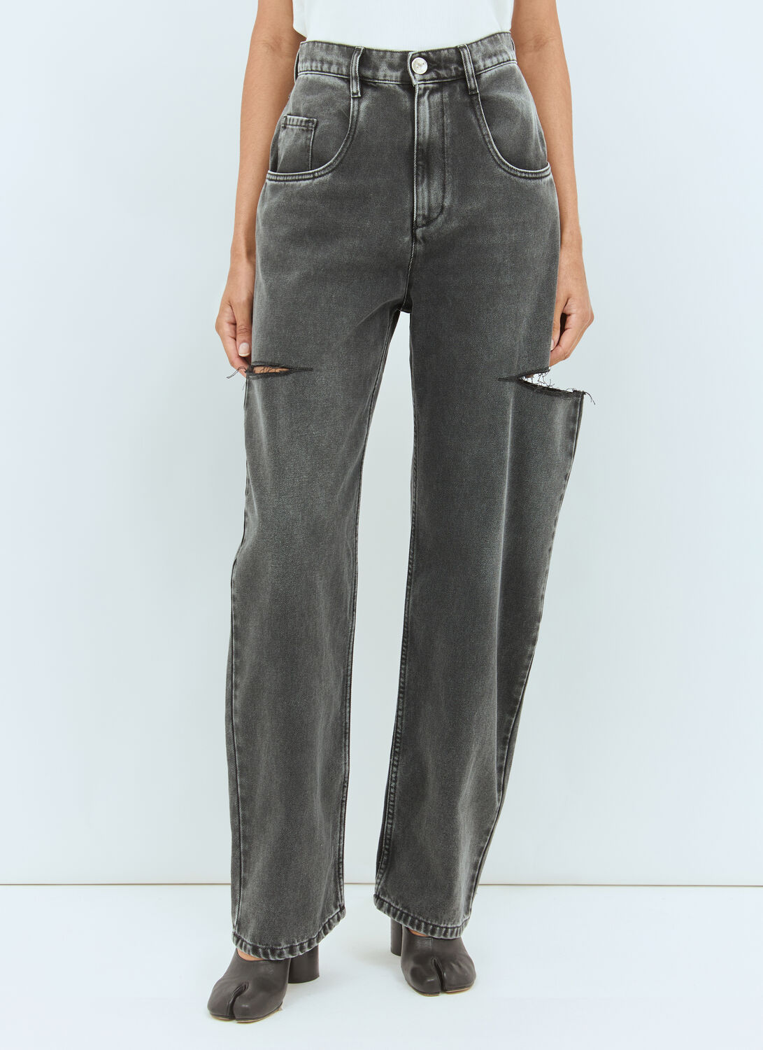 Maison Margiela High-waisted Black Denim Jeans With Relaxed Straight-leg Fit In Black