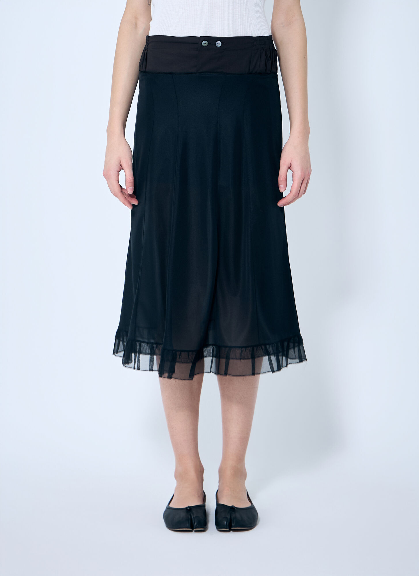 Maison Margiela Satin Midi Skirt In Black