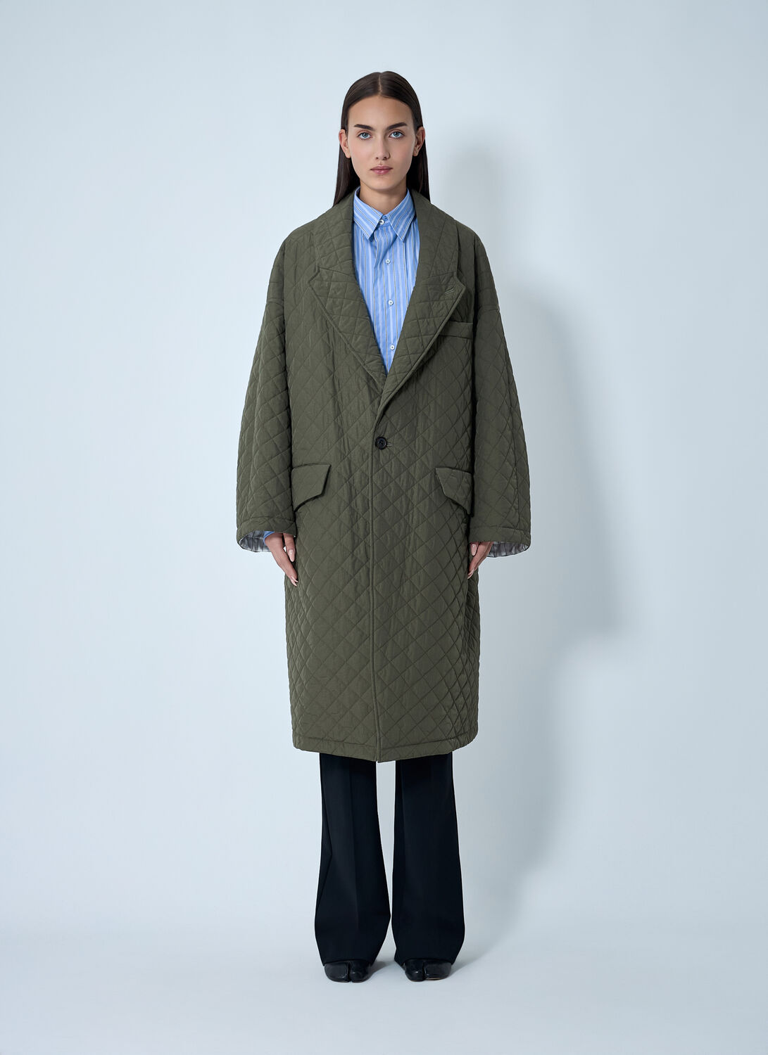 Maison Margiela Nylon Quilted  Coat In Green