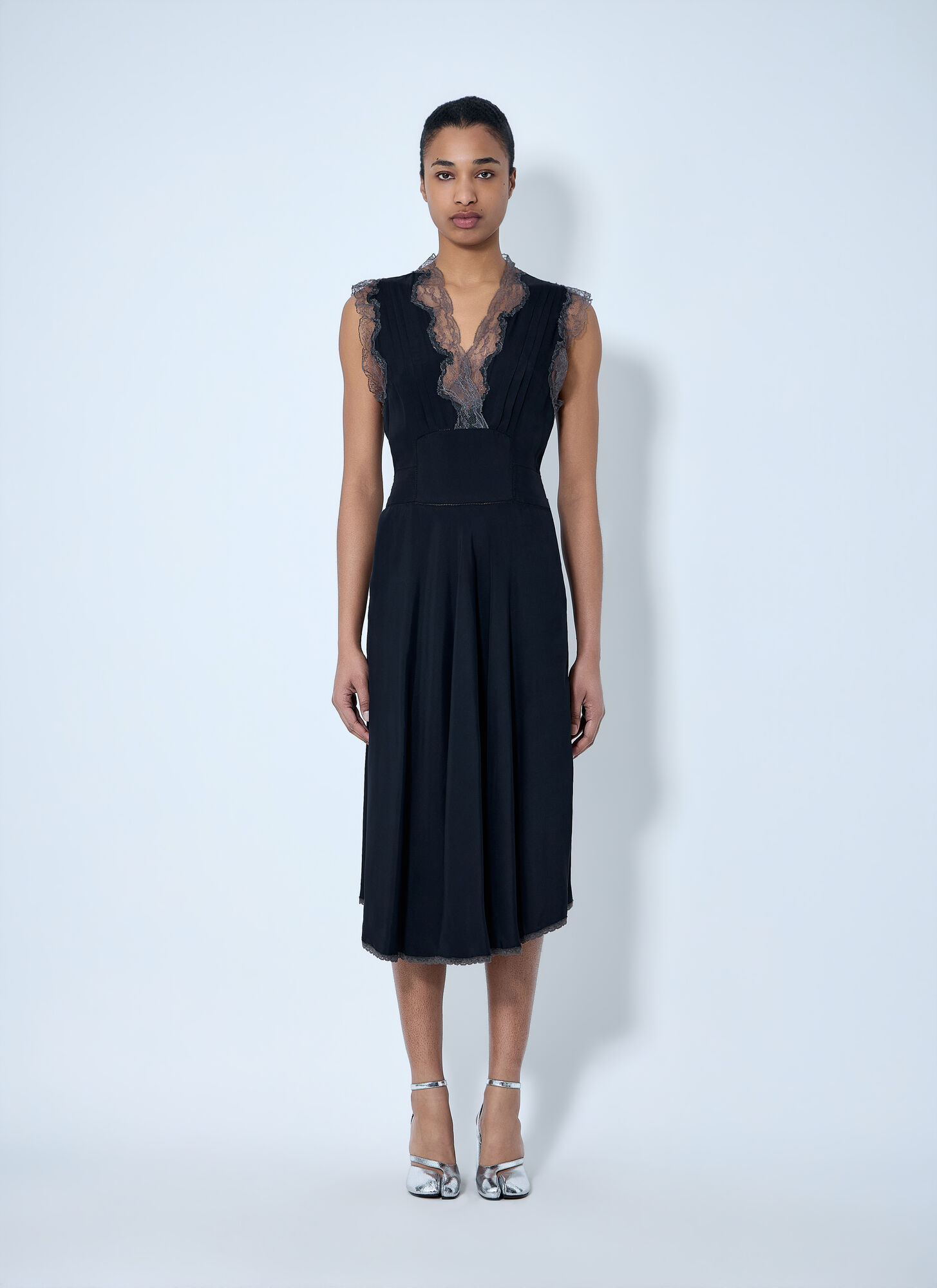 Maison Margiela Women's Black Lace Trim Midi Dress - Woman Dresses It - 40