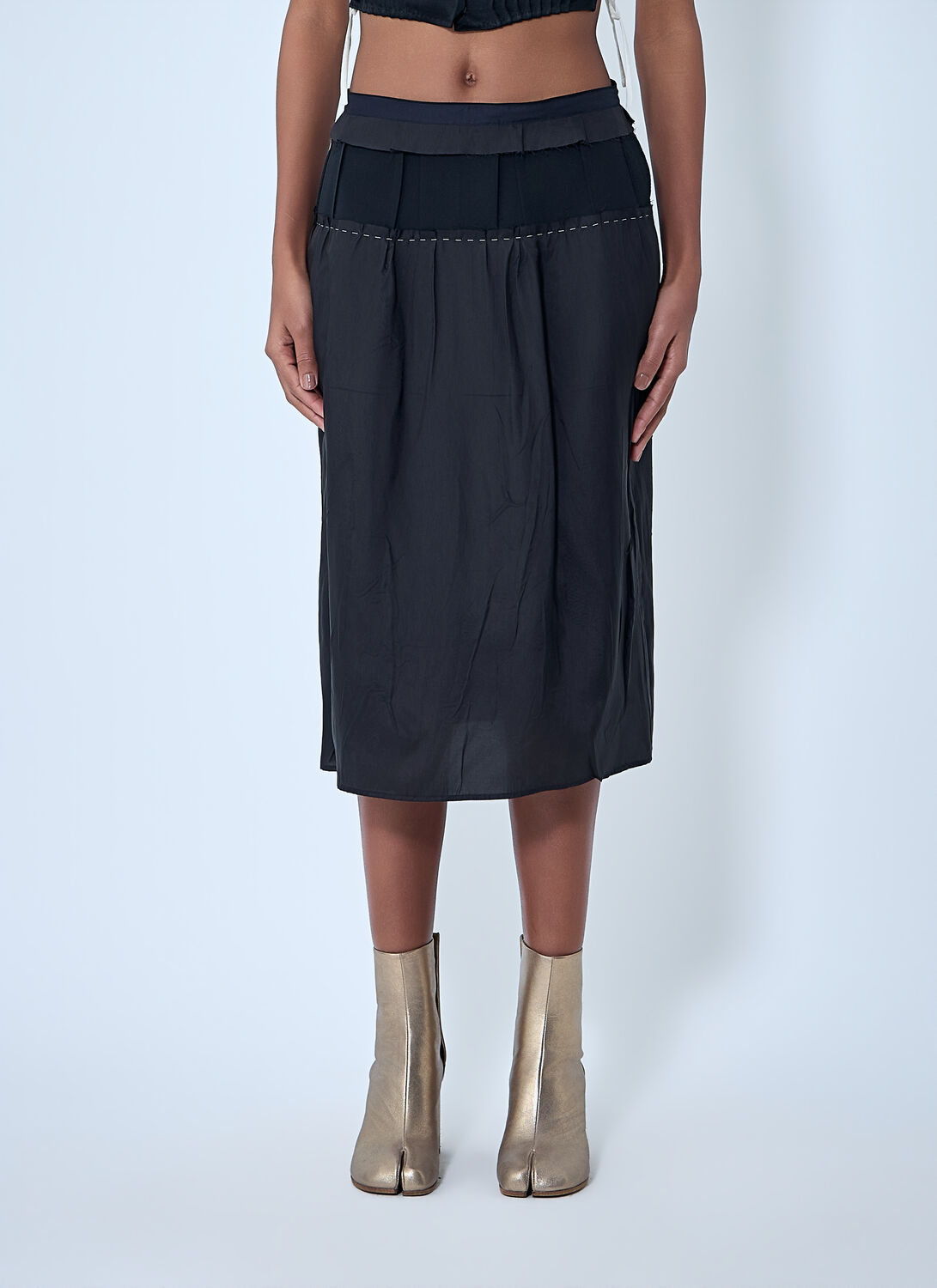 Maison Margiela Topstitching Midi Skirt - Woman Skirts Black It - 40 Maison