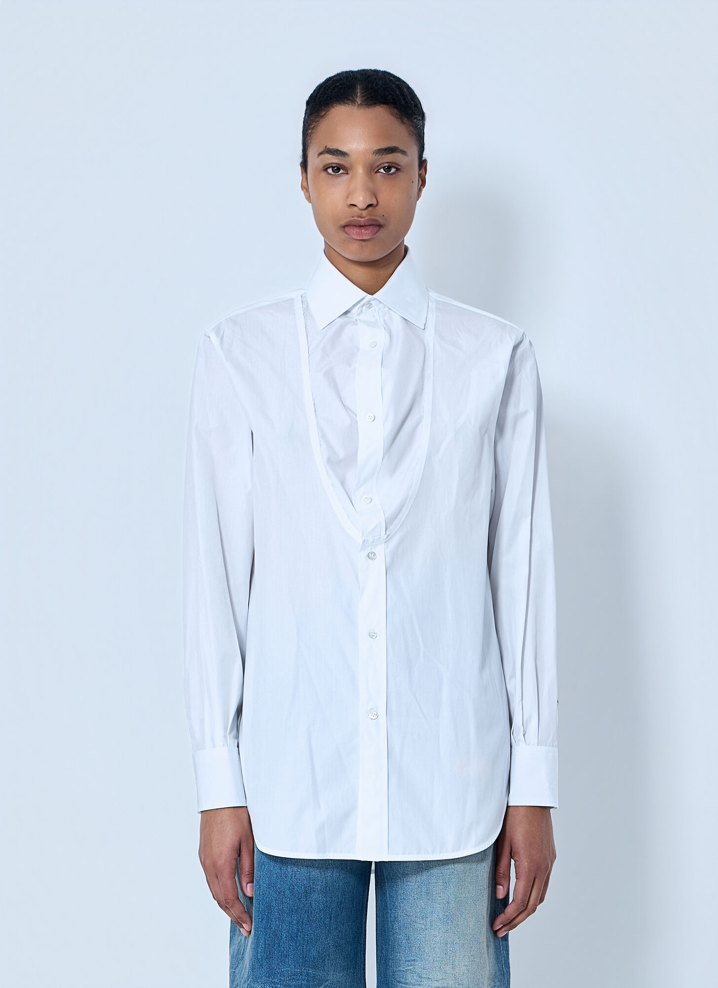 Maison Margiela Donna Bianco Folded V-Neck Collar Shirt - Woman Shirts It - 42