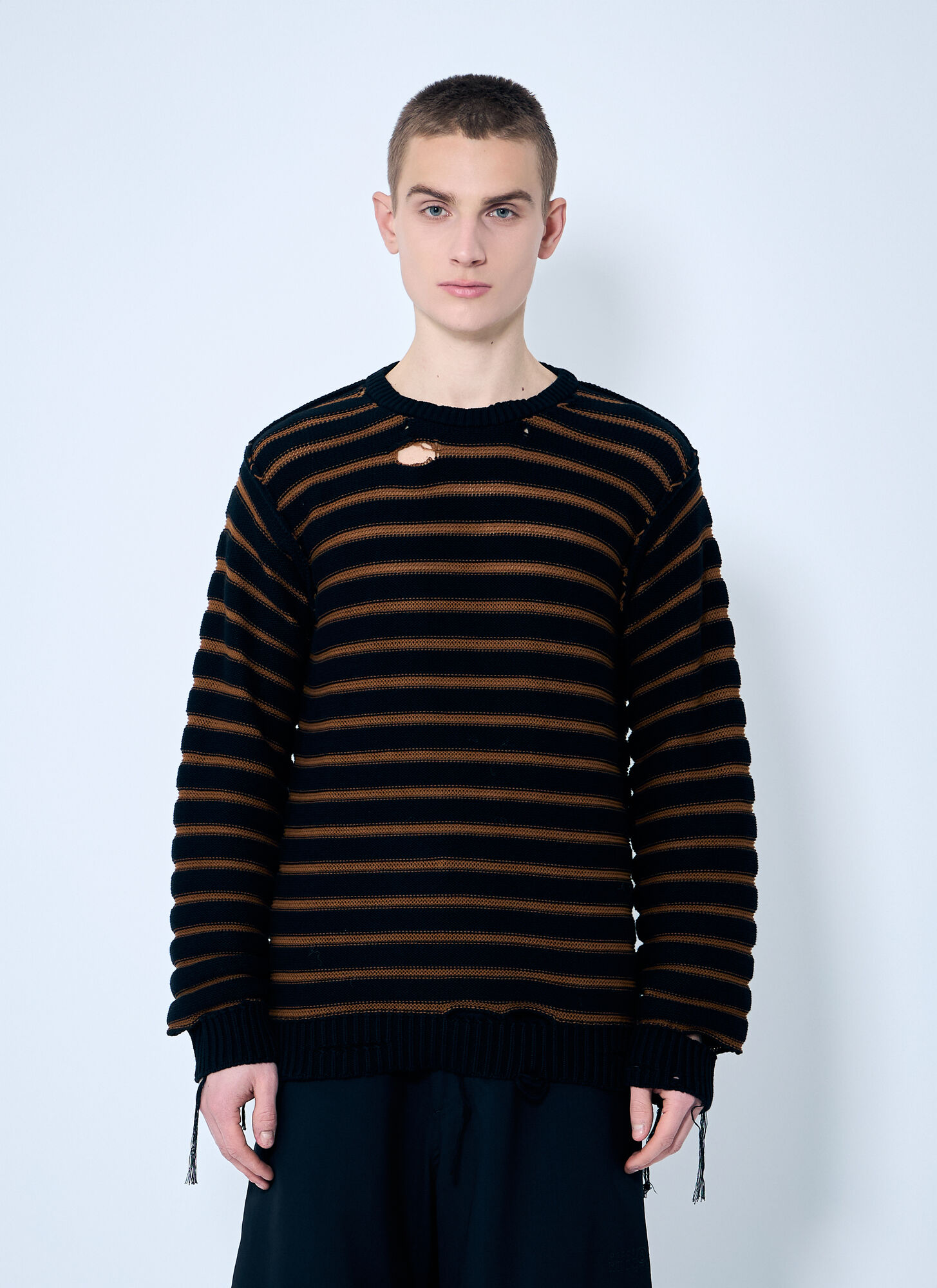 Mm6 Maison Margiela Mm6 Striped Distressed Sweater In Black