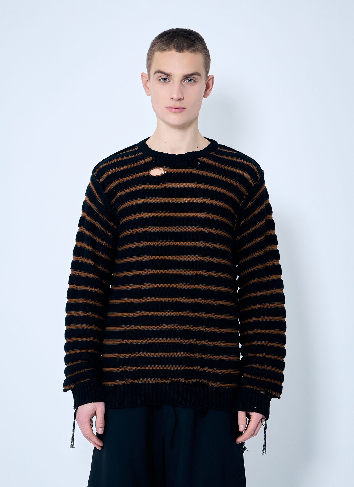 Mm6 Maison Margiela Mm6 Striped Distressed Sweater In Black