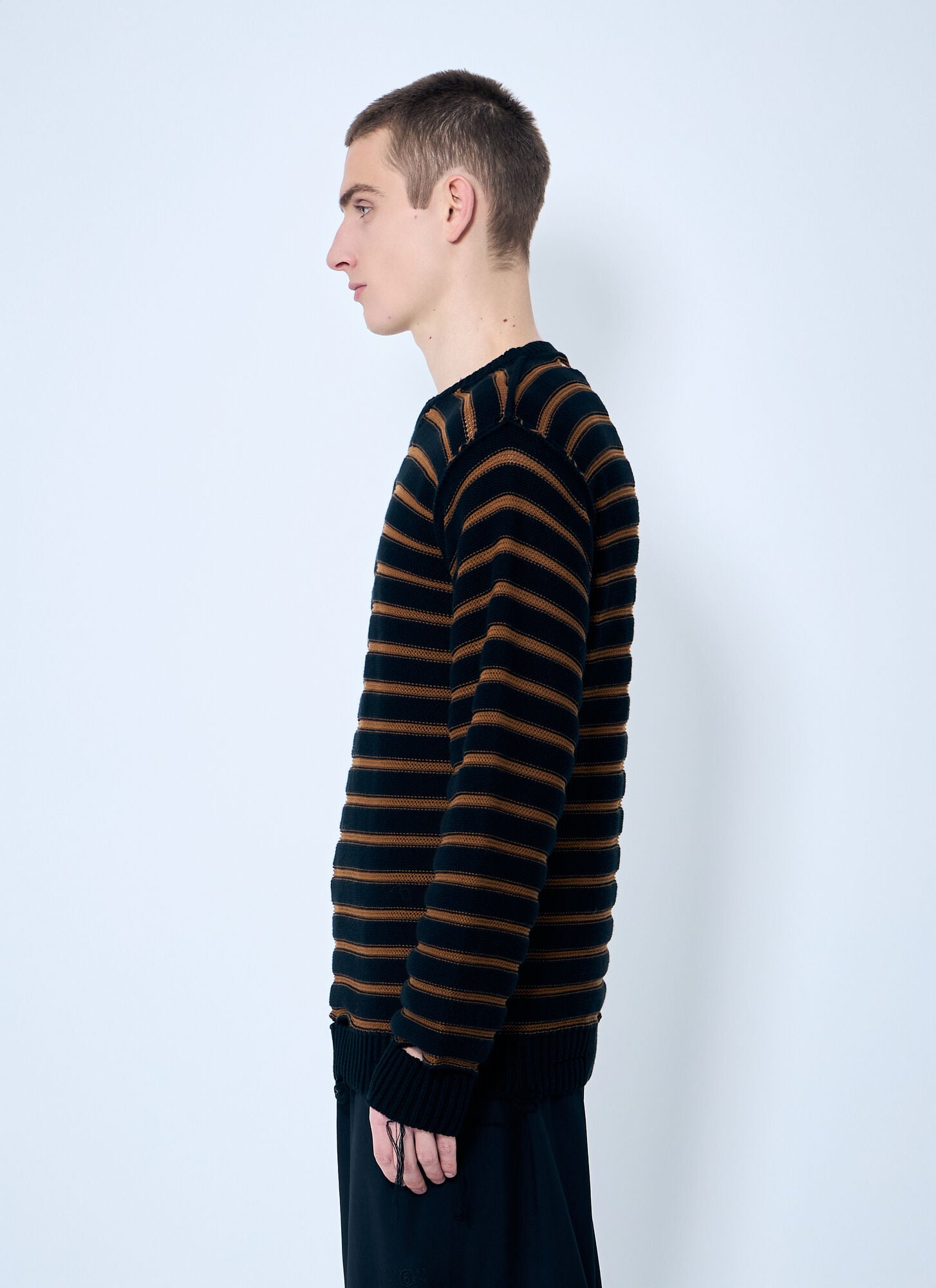  Mm6 Maison Margiela Mm6 Maison Margiela Striped Distressed Sweater - Mann Strick Black L 