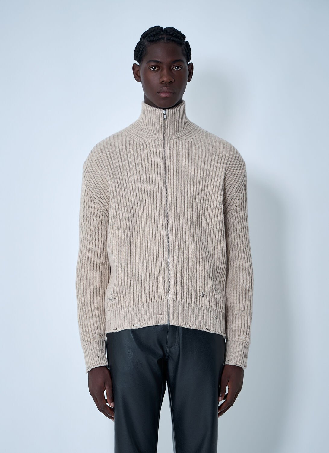 Mm6 Maison Margiela Distressed Zip-up Cardigan In Neutral