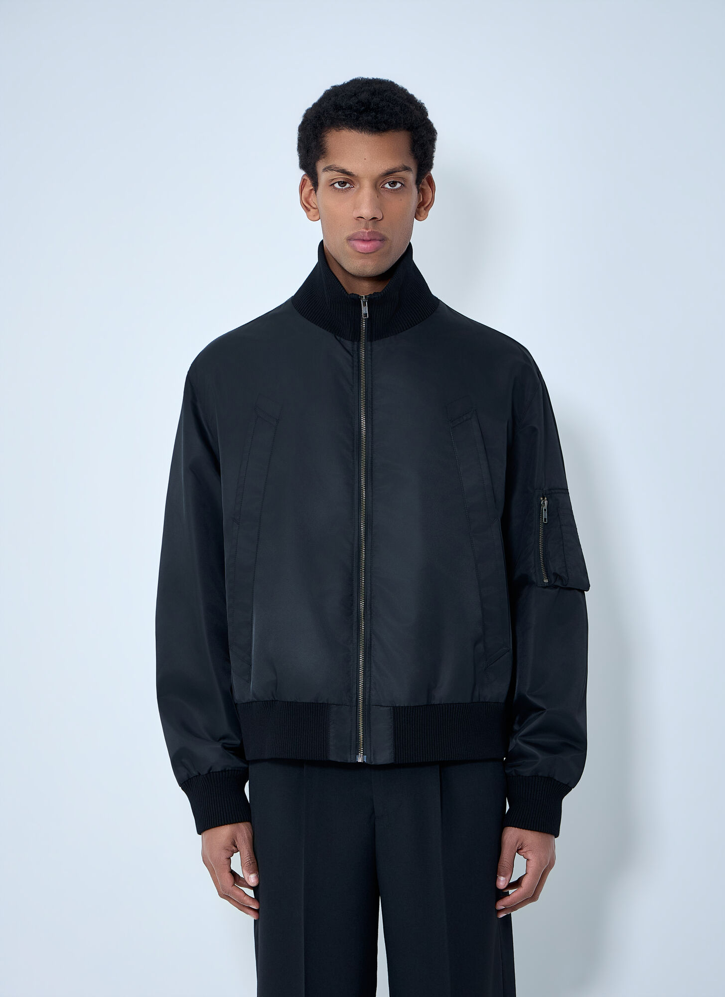 Mm6 Maison Margiela Men's Black High-Collar Bomber Jacket - Man Jackets It - 50