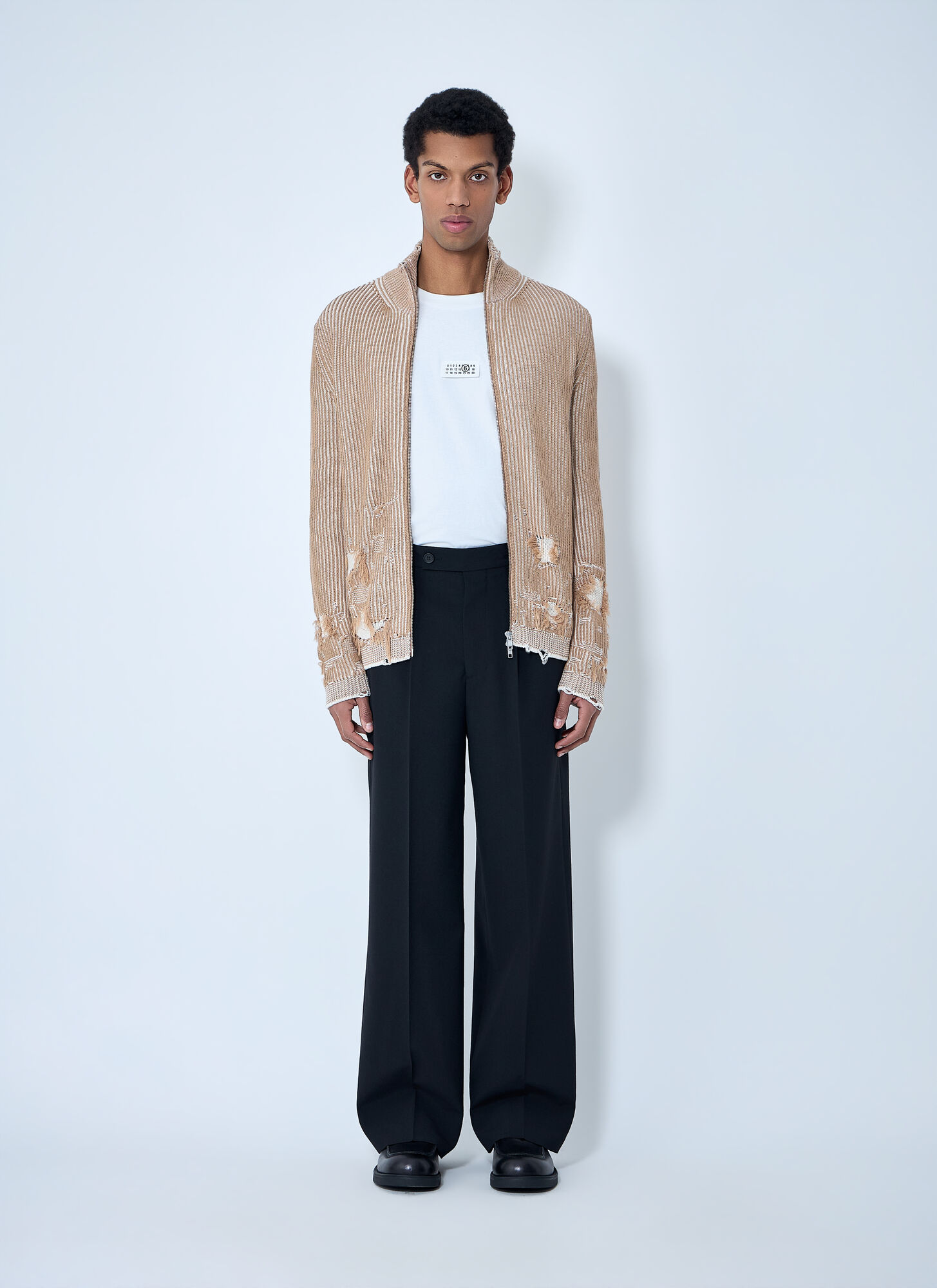  Mm6 Maison Margiela Mm6 Maison Margiela Distressed Ribbed High-neck Sweater - Mann Strick Brown L 