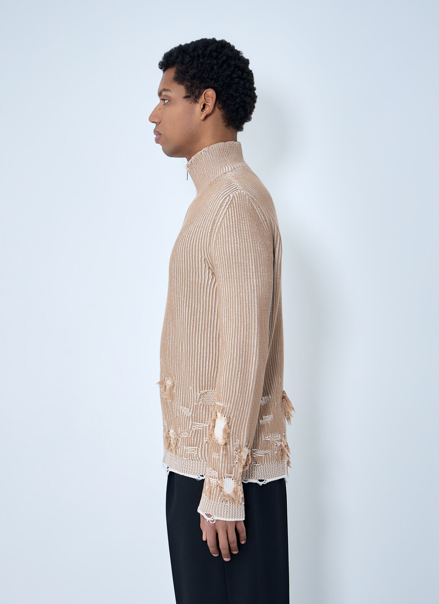  Mm6 Maison Margiela Mm6 Maison Margiela Distressed Ribbed High-neck Sweater - Mann Strick Brown L 