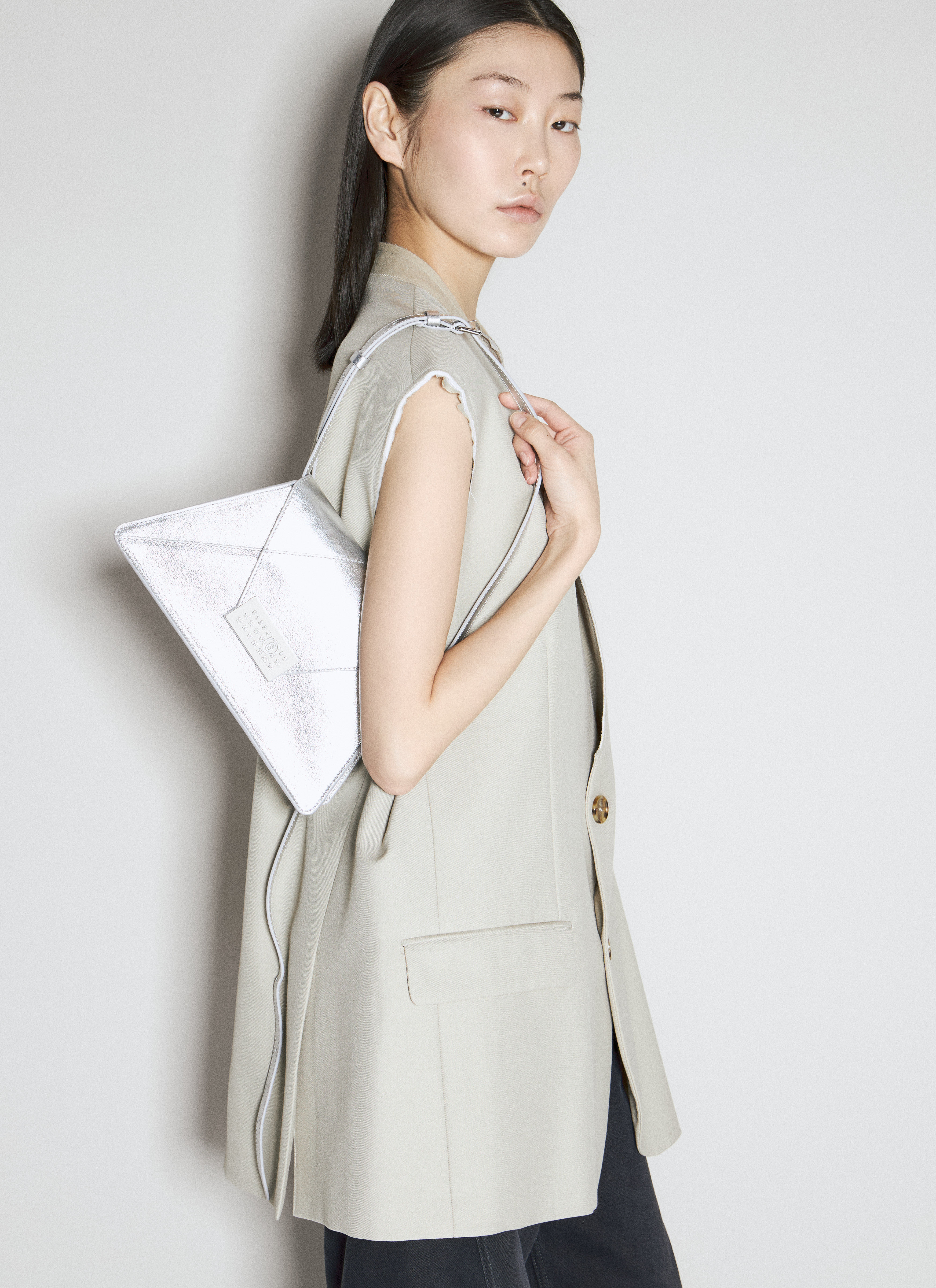 Mm6 Maison Margiela Medium Numeric Shoulder Bag In Silver Mm6 Maison Margiela Medium Numeric Shoulder Bag In Silver