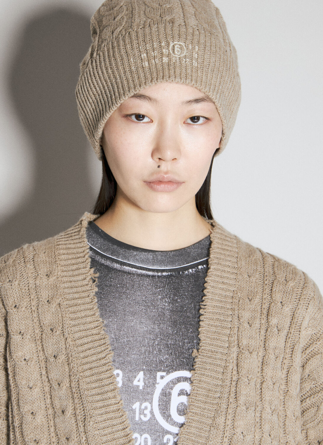 Mm6 Maison Margiela Cable-knit Beanie Hat In Beige