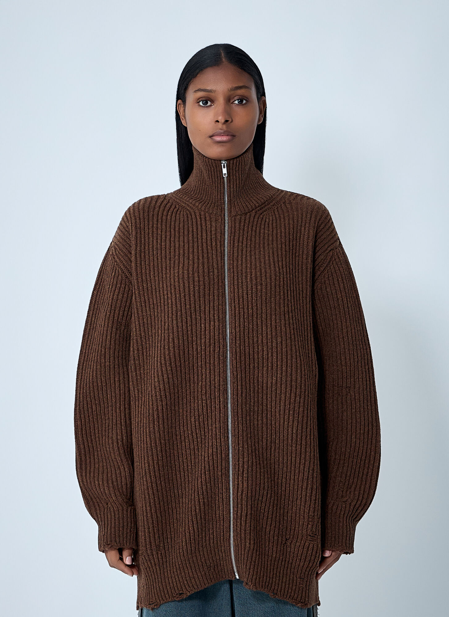 Mm6 Maison Margiela Women's Brown Ribbed Knit Jacket - Woman Jackets Xs