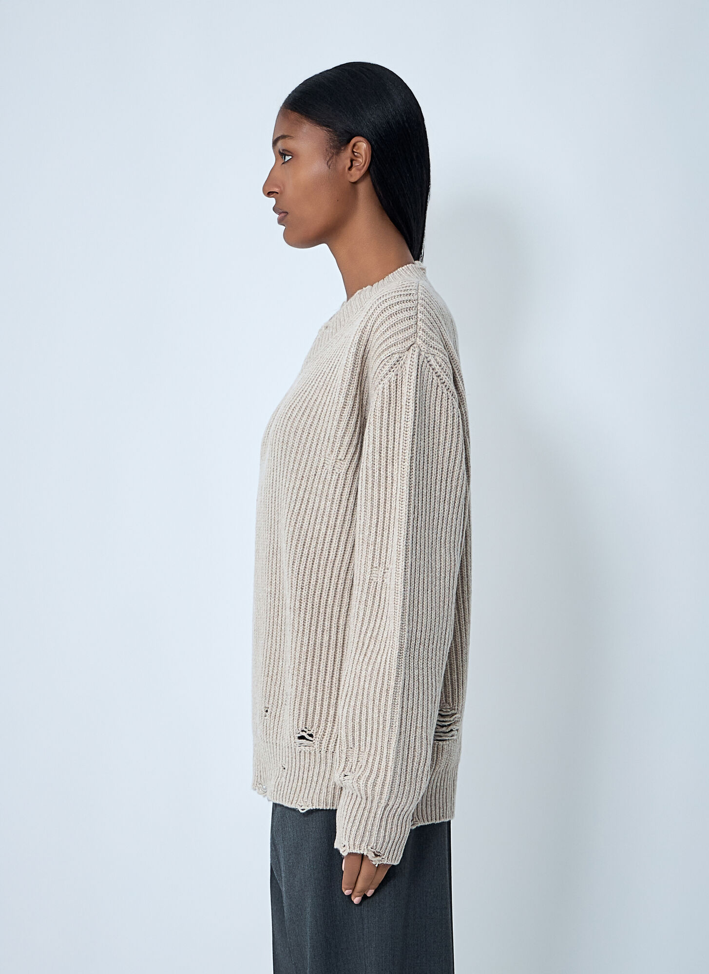  Mm6 Maison Margiela Mm6 Maison Margiela Distressed Sweater - Frau Strick Beige M 