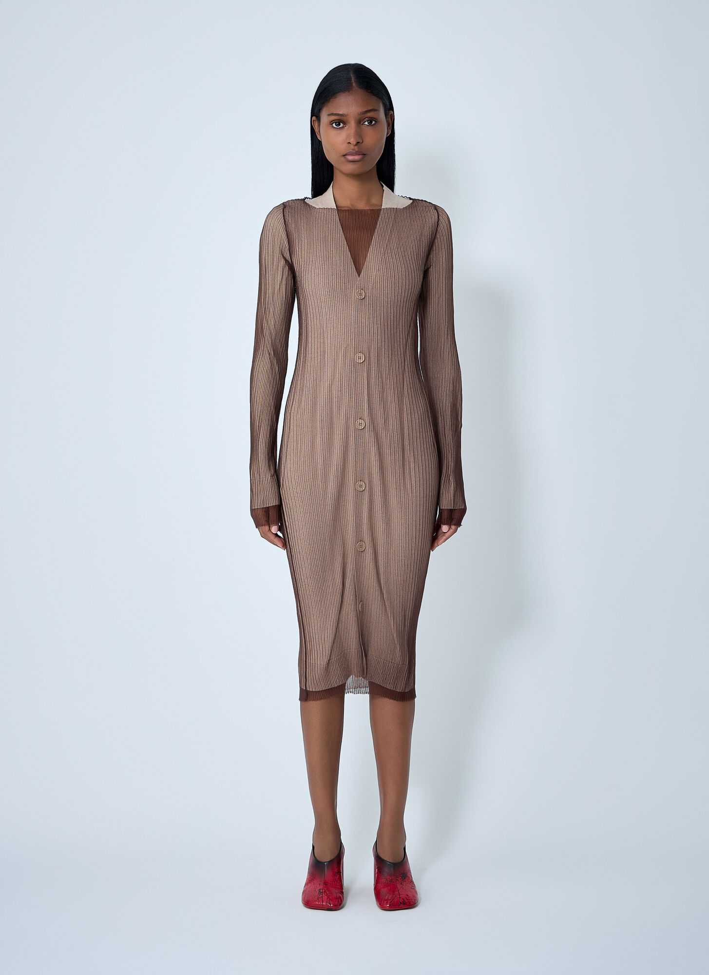 Mm6 Maison Margiela Layered Cardigan Dress - Woman Knitwear Brown M