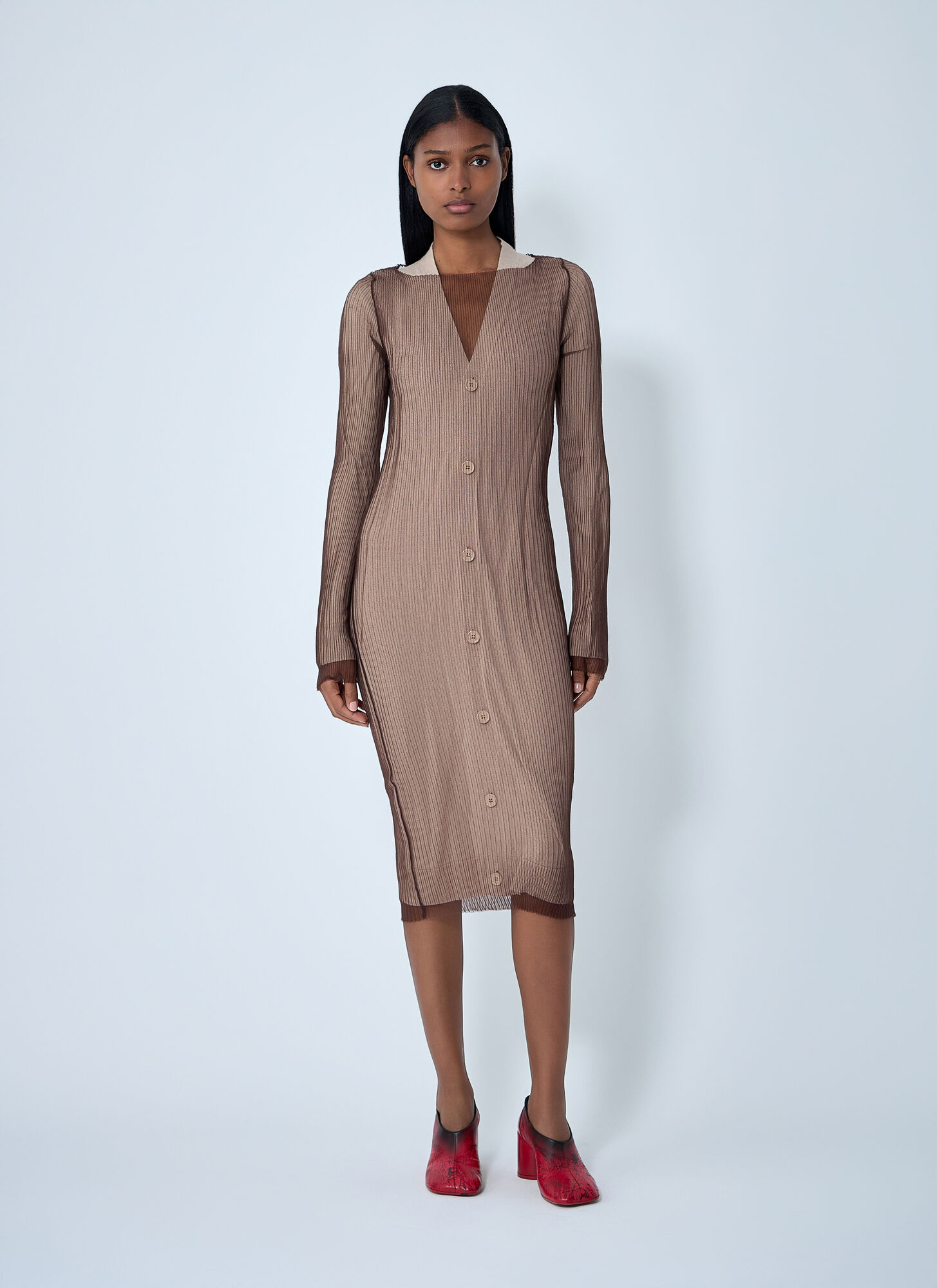  Mm6 Maison Margiela Mm6 Maison Margiela Layered Cardigan Dress - Frau Strick Brown M 