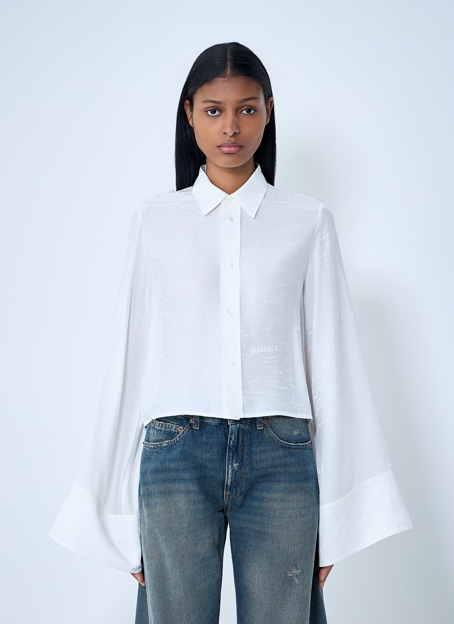 Mm6 Maison Margiela White Button-Down Shirt With Long Flared Sleeves - Frau Hemden It - 42