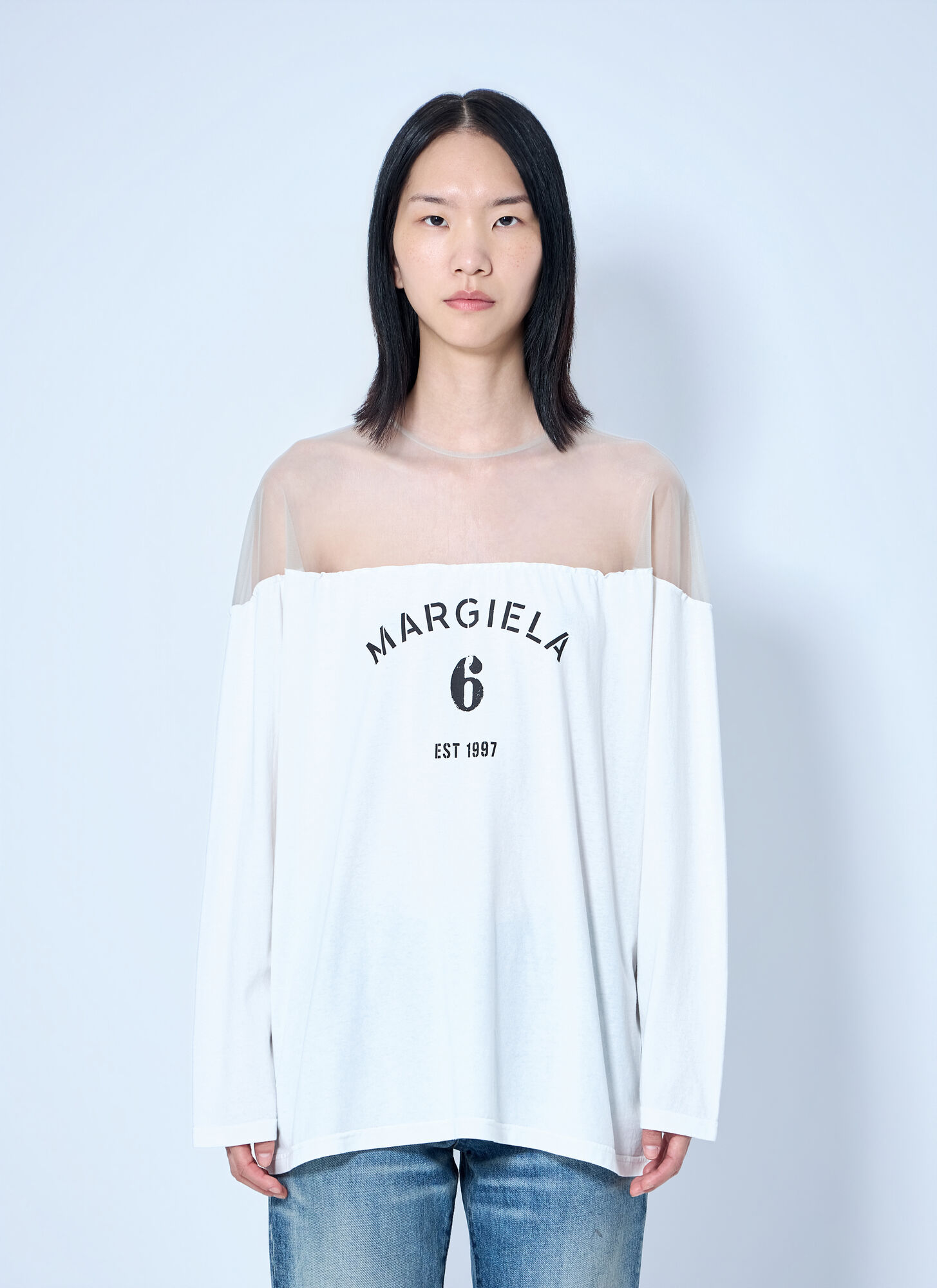 MM6 Maison Margiela Long Sleeve Heavy Cotton Jersey Tee - Woman T-shirts White S　MM6 メゾン マルジェラ 長袖ヘビー コットン ジャージ T シャツ - 女性 T シャツ ホワイト S MM6