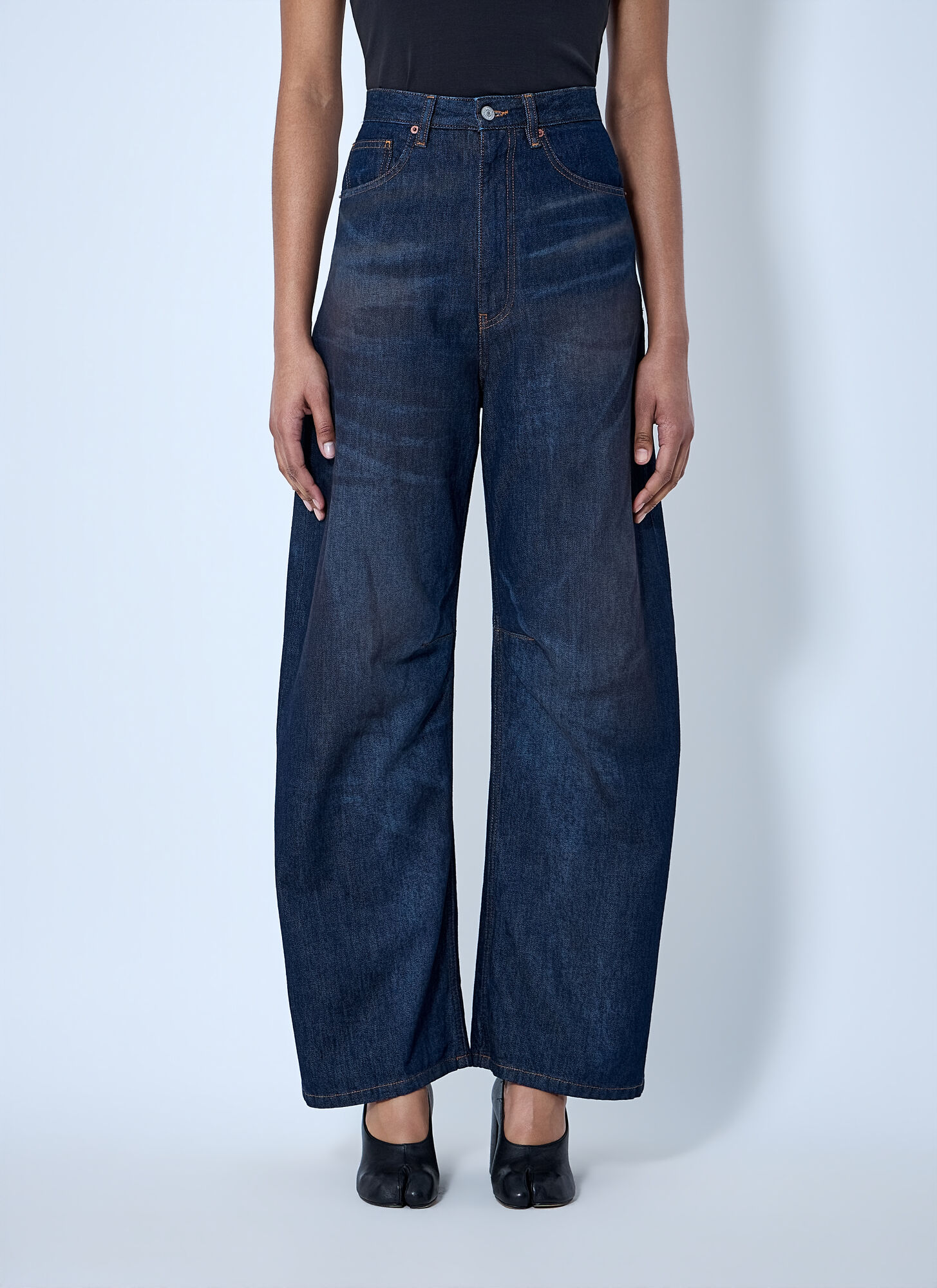 Mm6 Maison Margiela Women's Blue Wide-Leg Denim Trousers - Woman Jeans 26