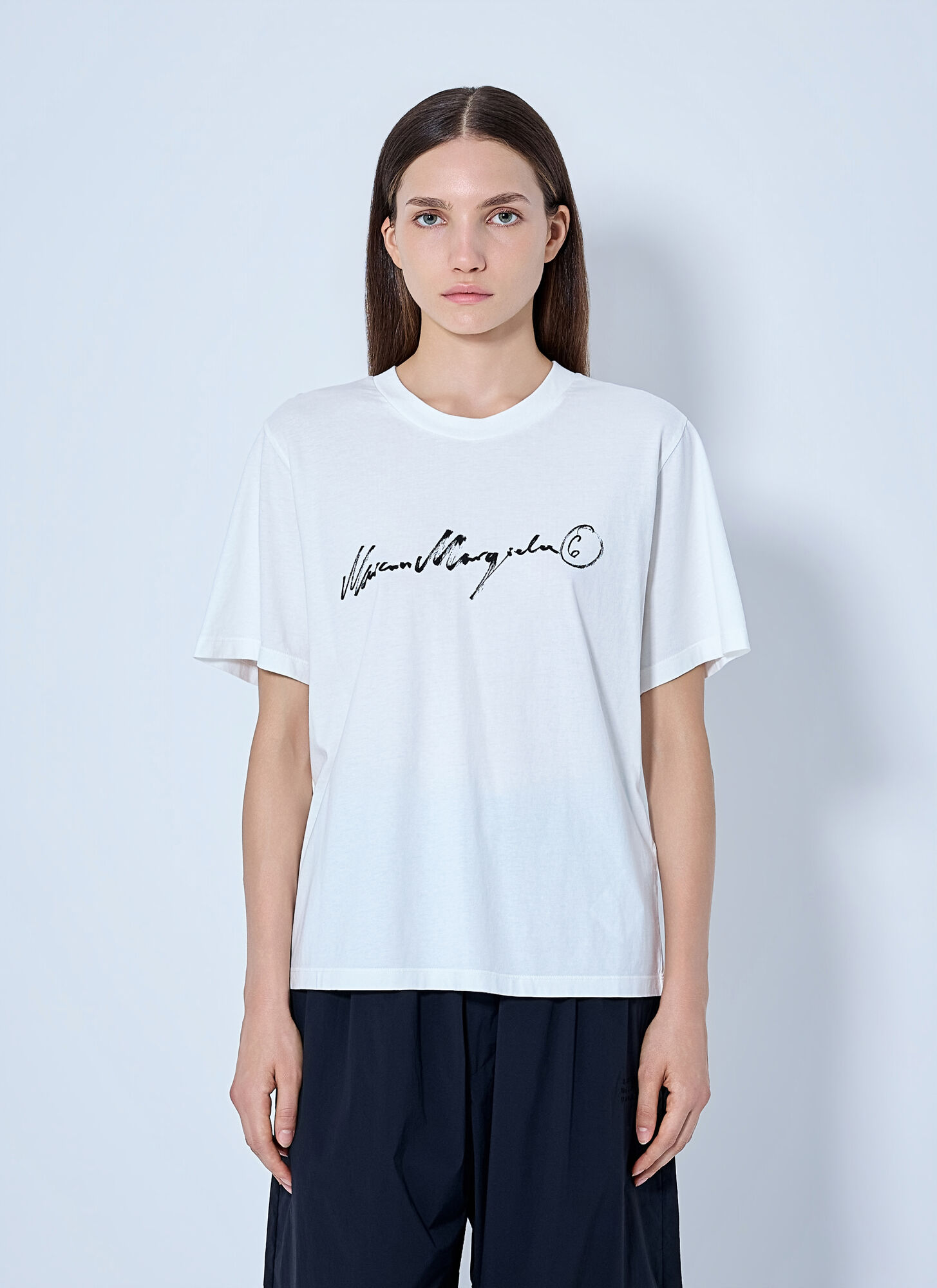 MM6 | White washed jersey T-shirt with calligraphic print | female | M - Image 5