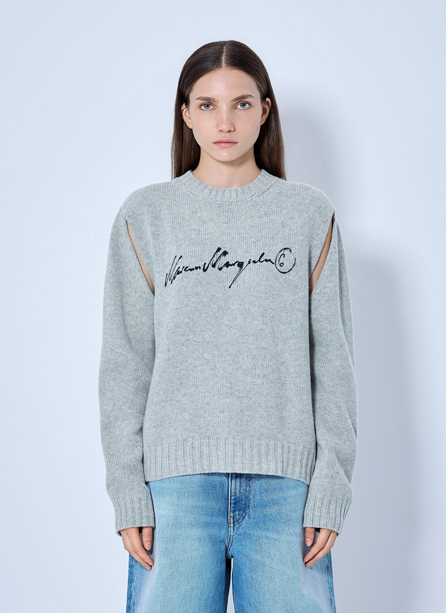 Mm6 Maison Margiela Women's Grey Sweater With Calligraphic Print In Melange - Image 3