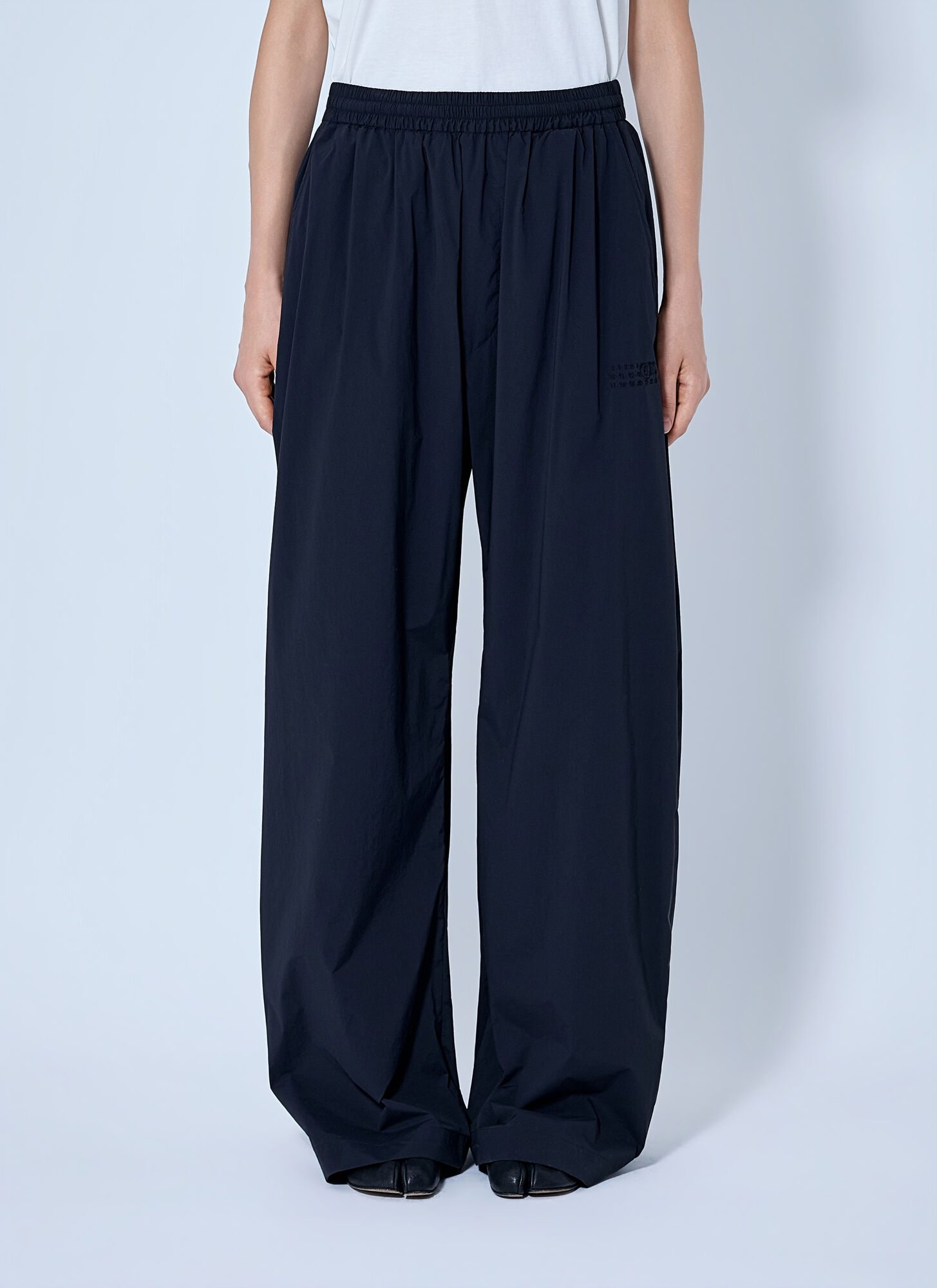 Mm6 Maison Margiela Women's Black Elasticated Waist Wide-Leg Trousers - Woman Pants It - 42