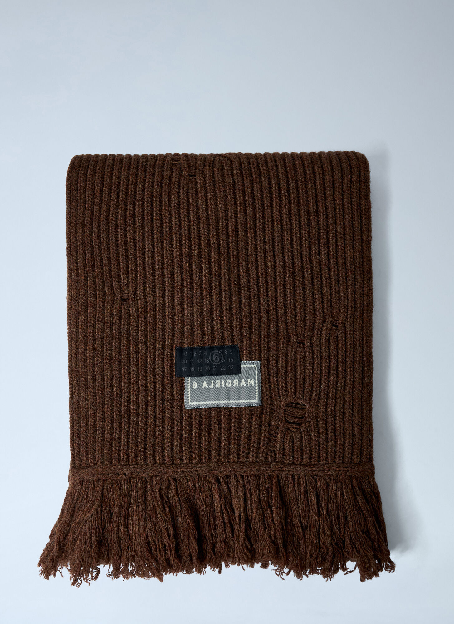 Mm6 Maison Margiela Unisex Brown Distressed Wool-Blend Scarf - Scarves One Size