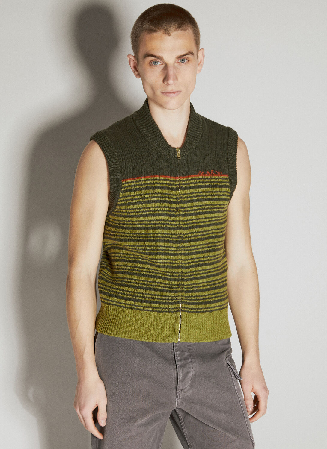 Shop Marni Striped Wool Gilet In Green